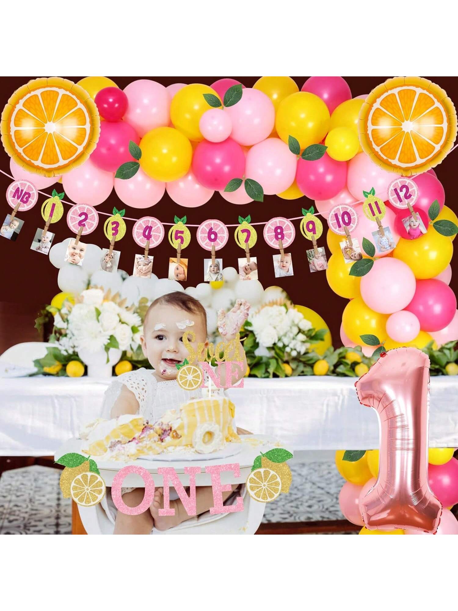 Lemon First Birthday Party Decorations Balloon Arch Foil Number 1 Balloon