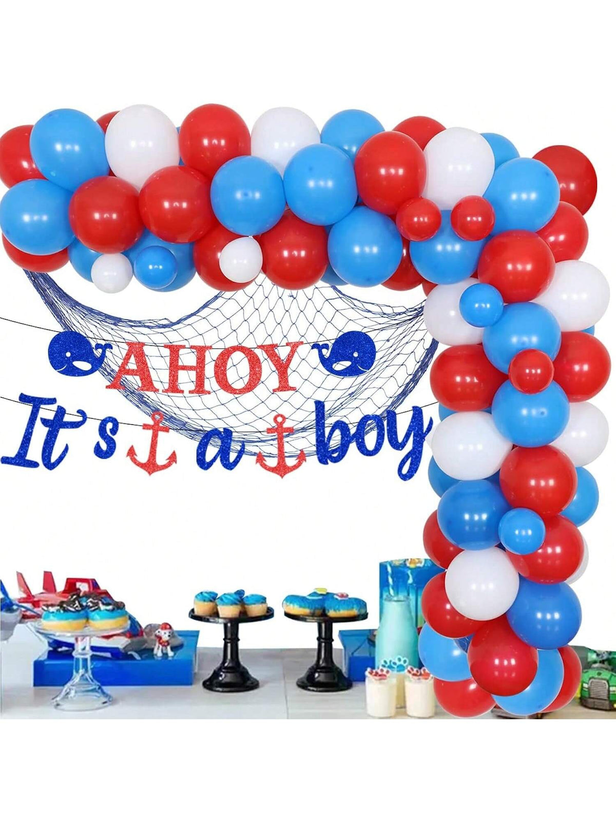 Nautical Shower Decorations Banner Balloon Garland Arch Kit with Net