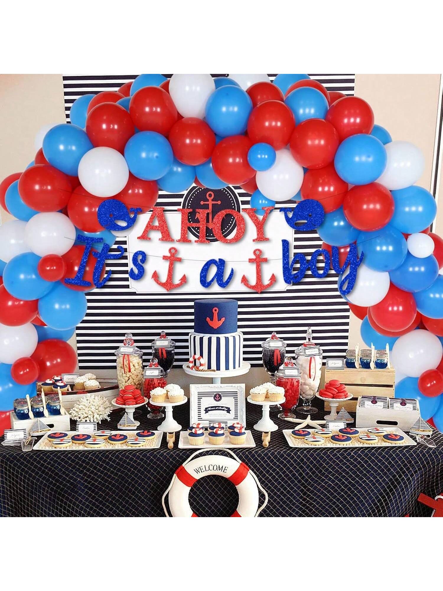 Nautical Shower Decorations Banner Balloon Garland Arch Kit with Net