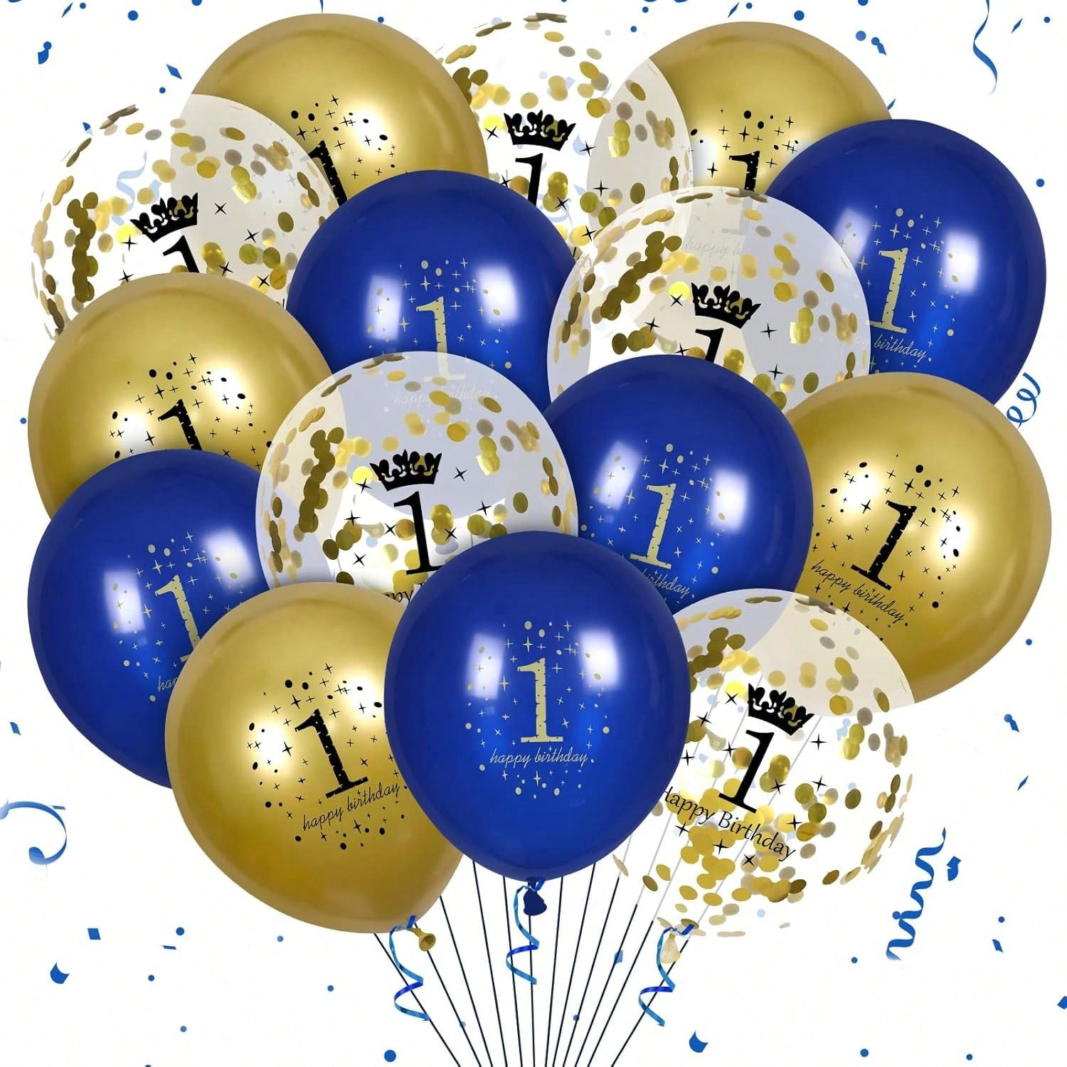 Navy Blue and Gold 50th Birthday Balloons 15 Pack for Party Decor