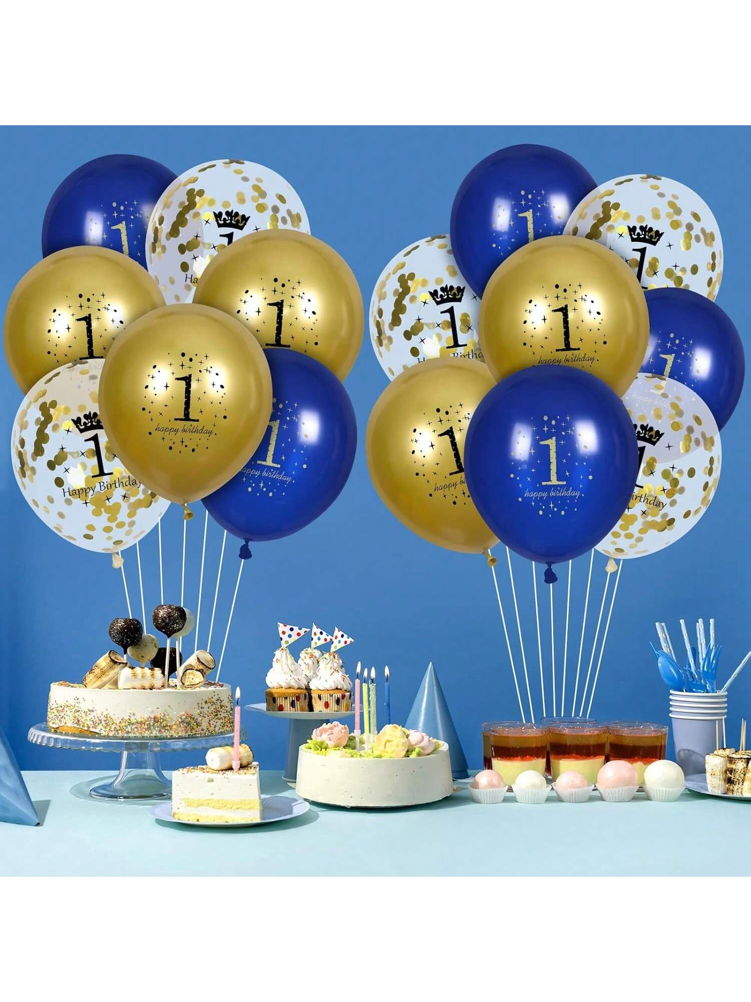 Navy Blue and Gold 50th Birthday Balloons 15 Pack for Party Decor