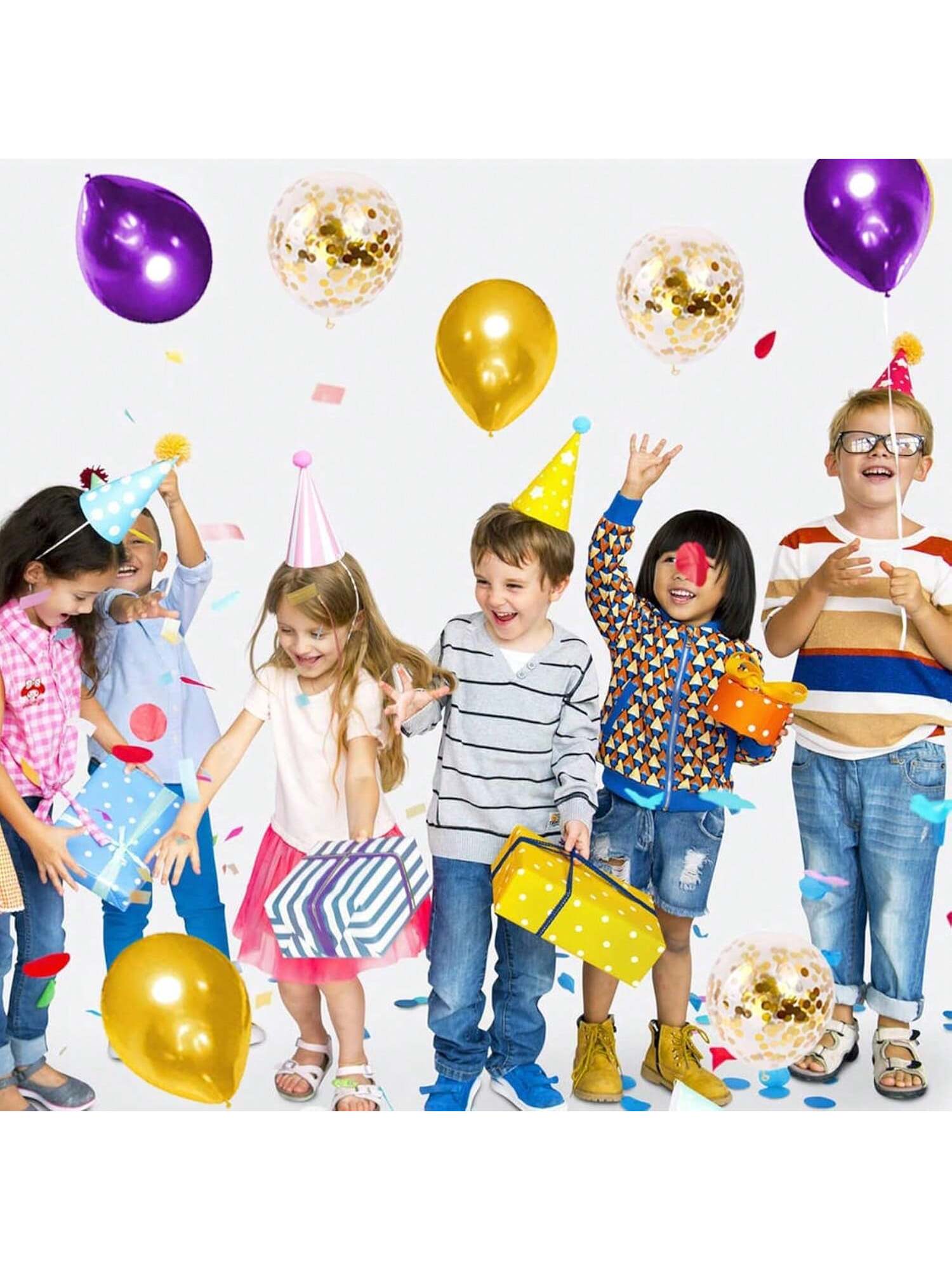 122PCS Purple & Gold Balloon Arch Kit with Confetti for Parties & Weddings