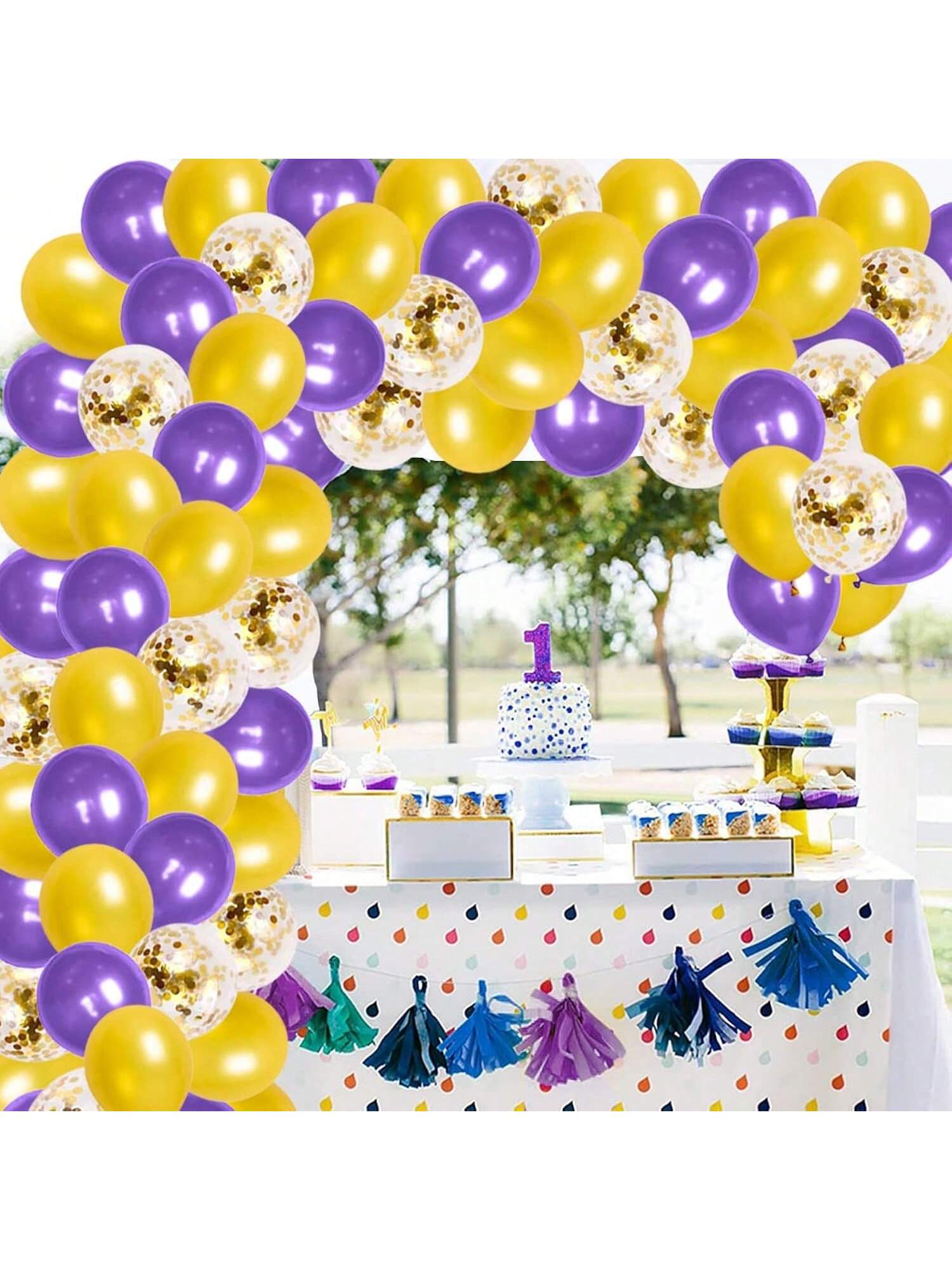 122PCS Purple & Gold Balloon Arch Kit with Confetti for Parties & Weddings