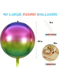 10-Pc 22-Inch Rainbow 4D Mylar Foil Balloons for Birthday and Wedding Parties