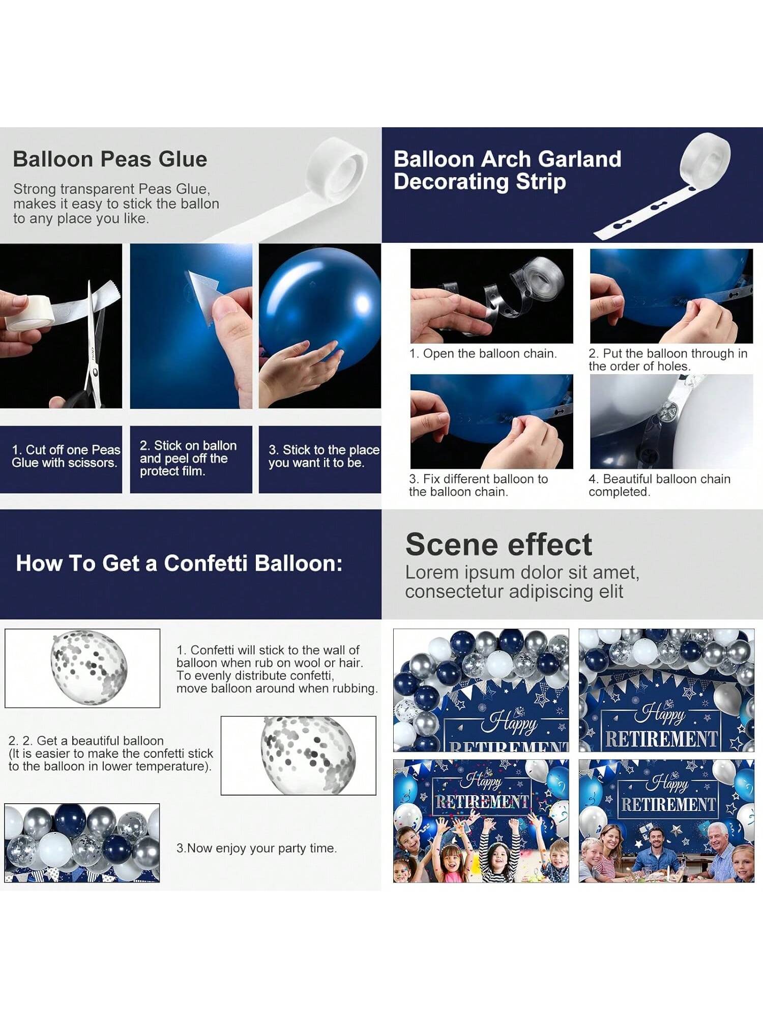 Retirement Party Decorations Navy Blue and Silver Balloon Set with Backdrop Banner