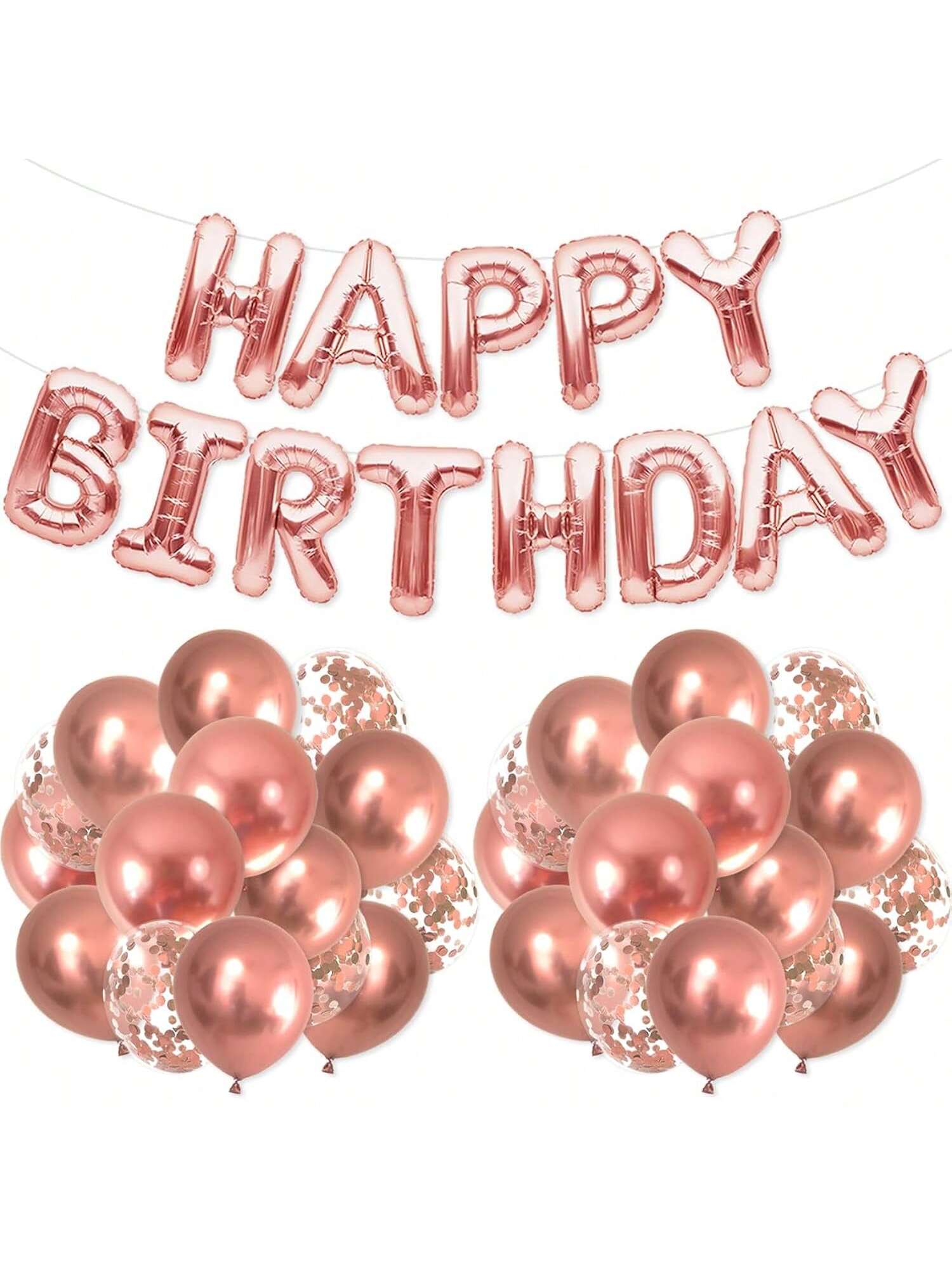 16-Inch Rose Gold Happy Birthday Letter Balloons for Milestone Birthday Parties