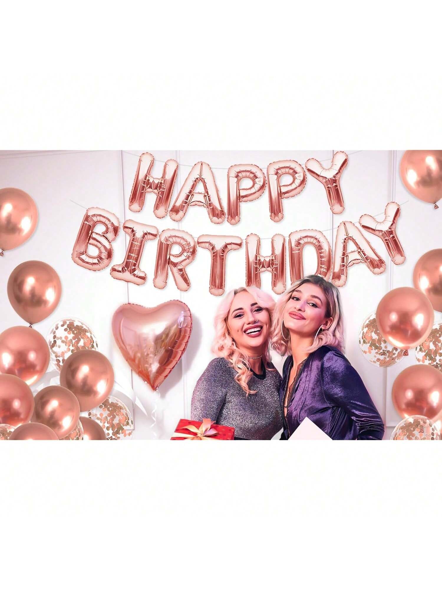 16-Inch Rose Gold Happy Birthday Letter Balloons for Milestone Birthday Parties
