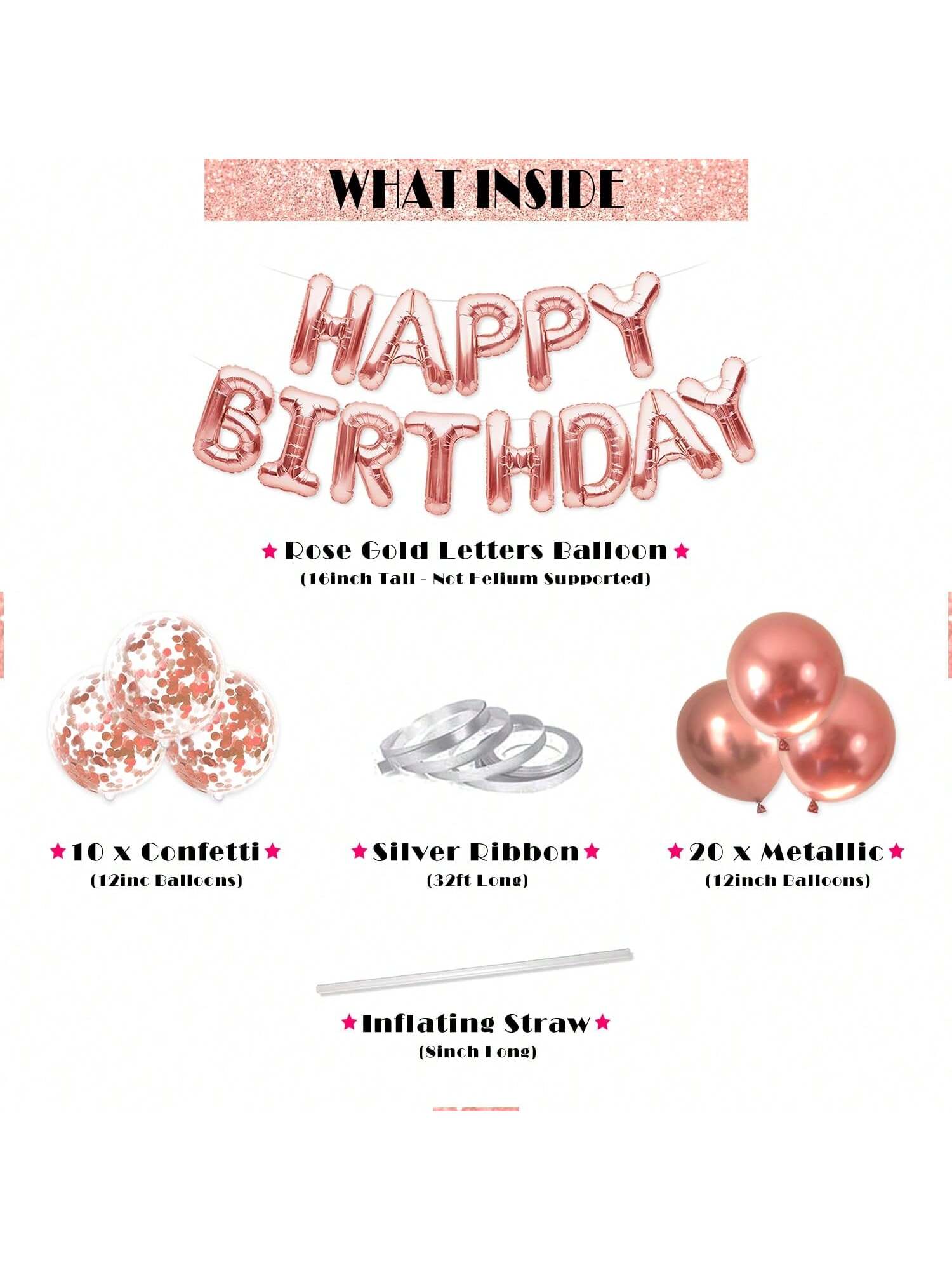 16-Inch Rose Gold Happy Birthday Letter Balloons for Milestone Birthday Parties