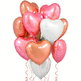 12-Pc 18-Inch Rose Gold White and Pink Heart Balloons for Weddings and Anniversaries