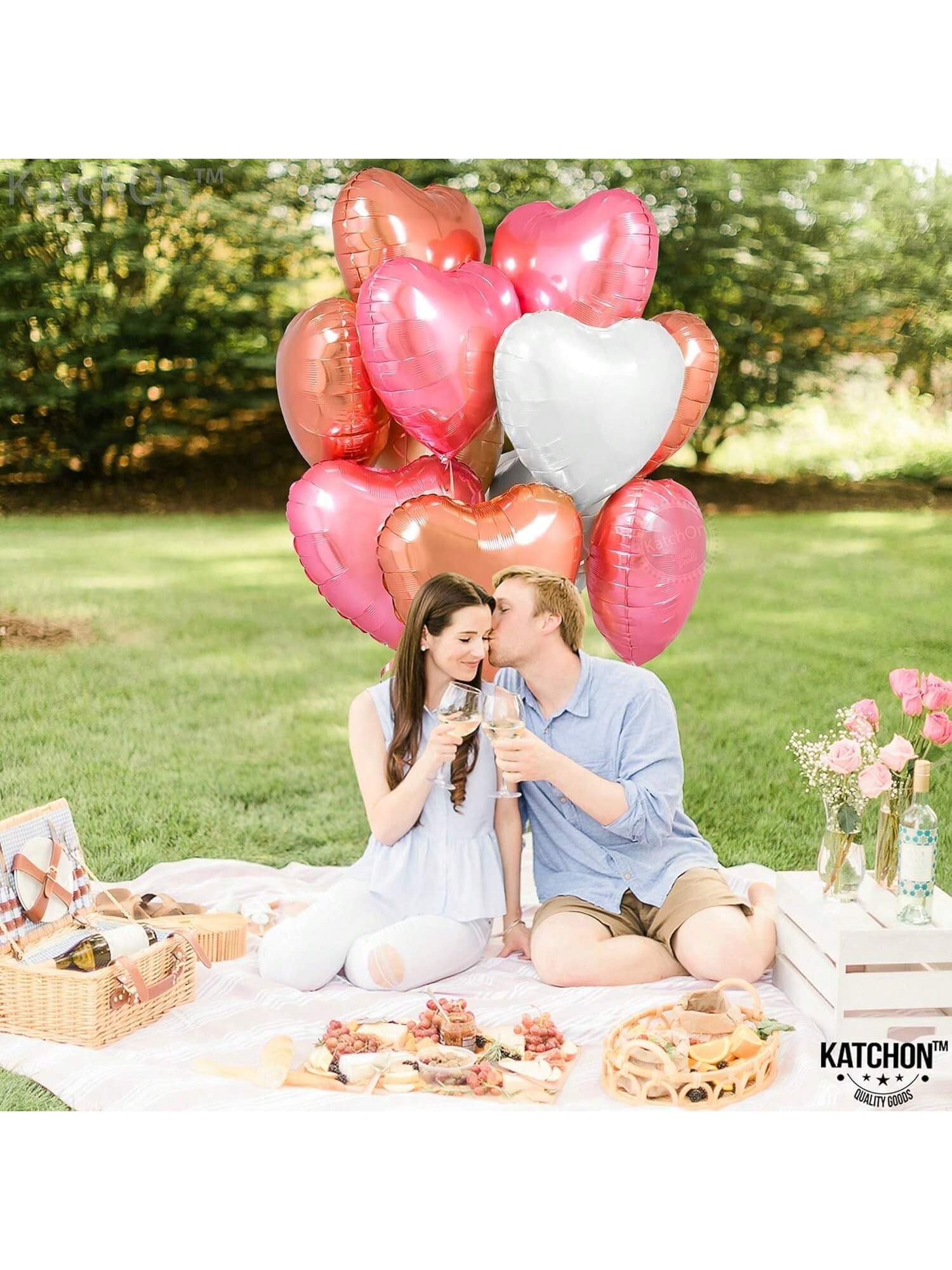 12-Pc 18-Inch Rose Gold White and Pink Heart Balloons for Weddings and Anniversaries