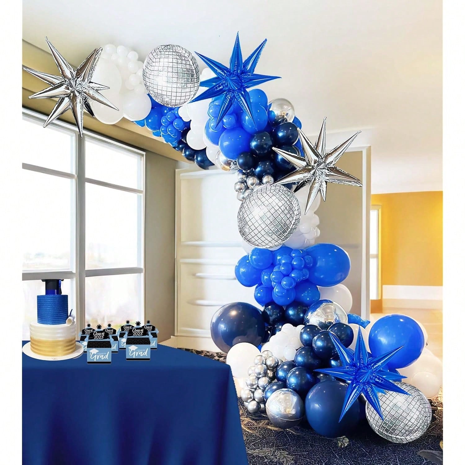 Royal Blue Graduation Balloon Garland Arch Kit Foil Caps Diplomas Stars