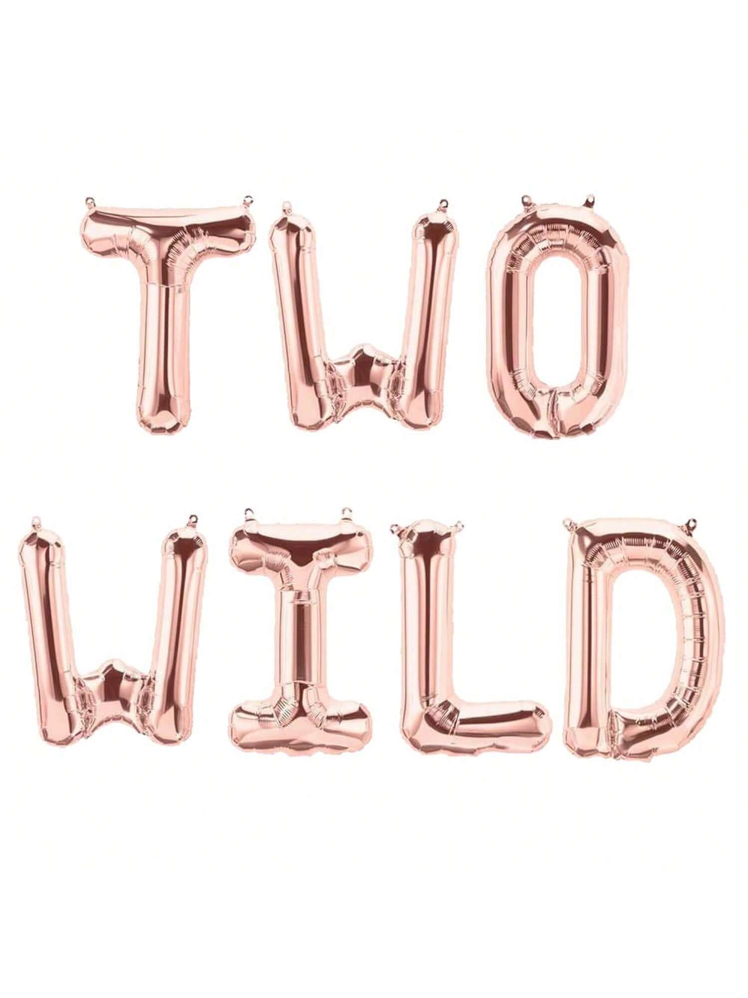 Two Wild Rose Gold Balloon Banner for Jungle or 2nd Birthday Party Decor