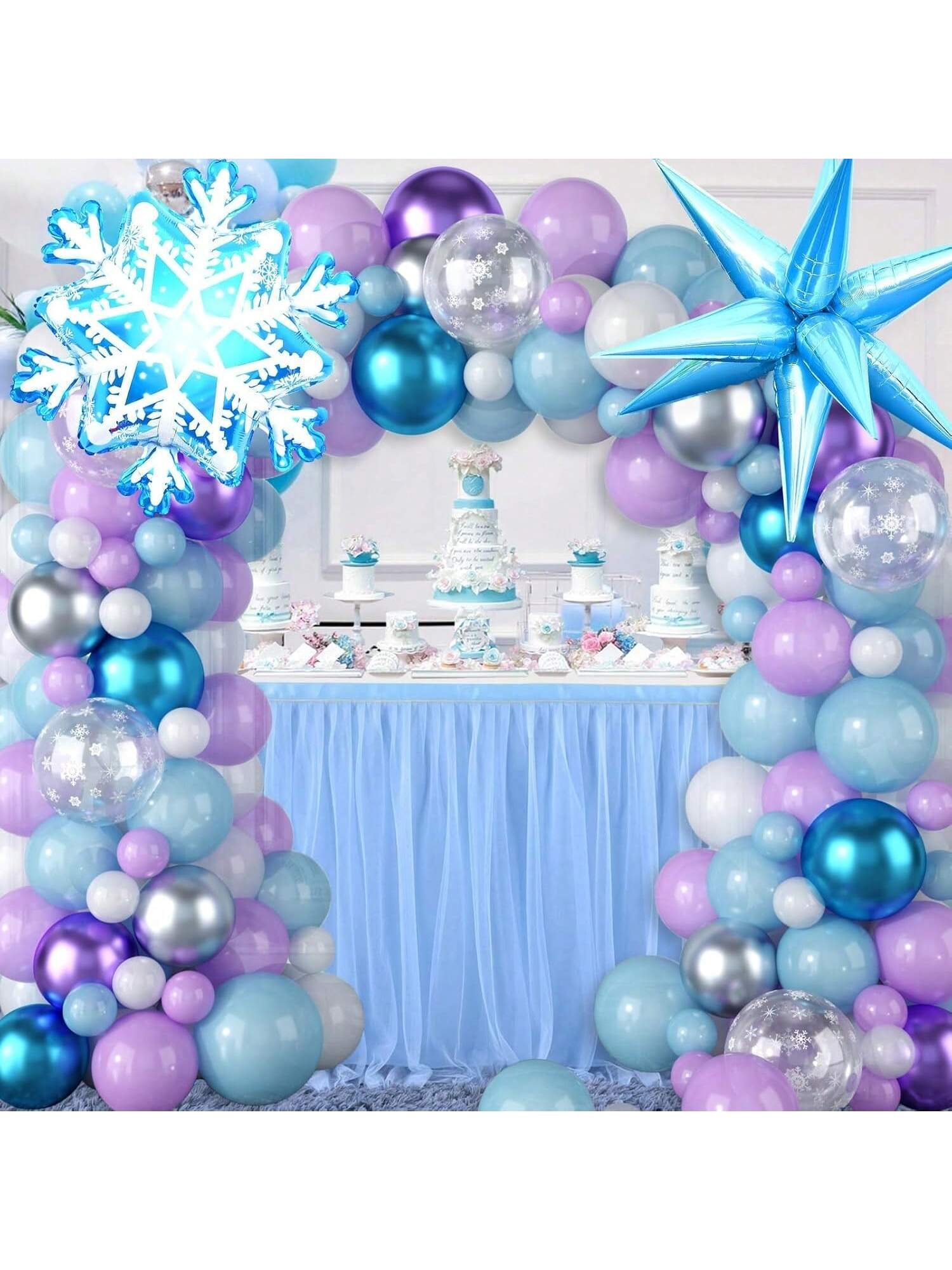 Snow Balloon Garland Kit with Snowflake and Pearl Balloons for Winter Parties
