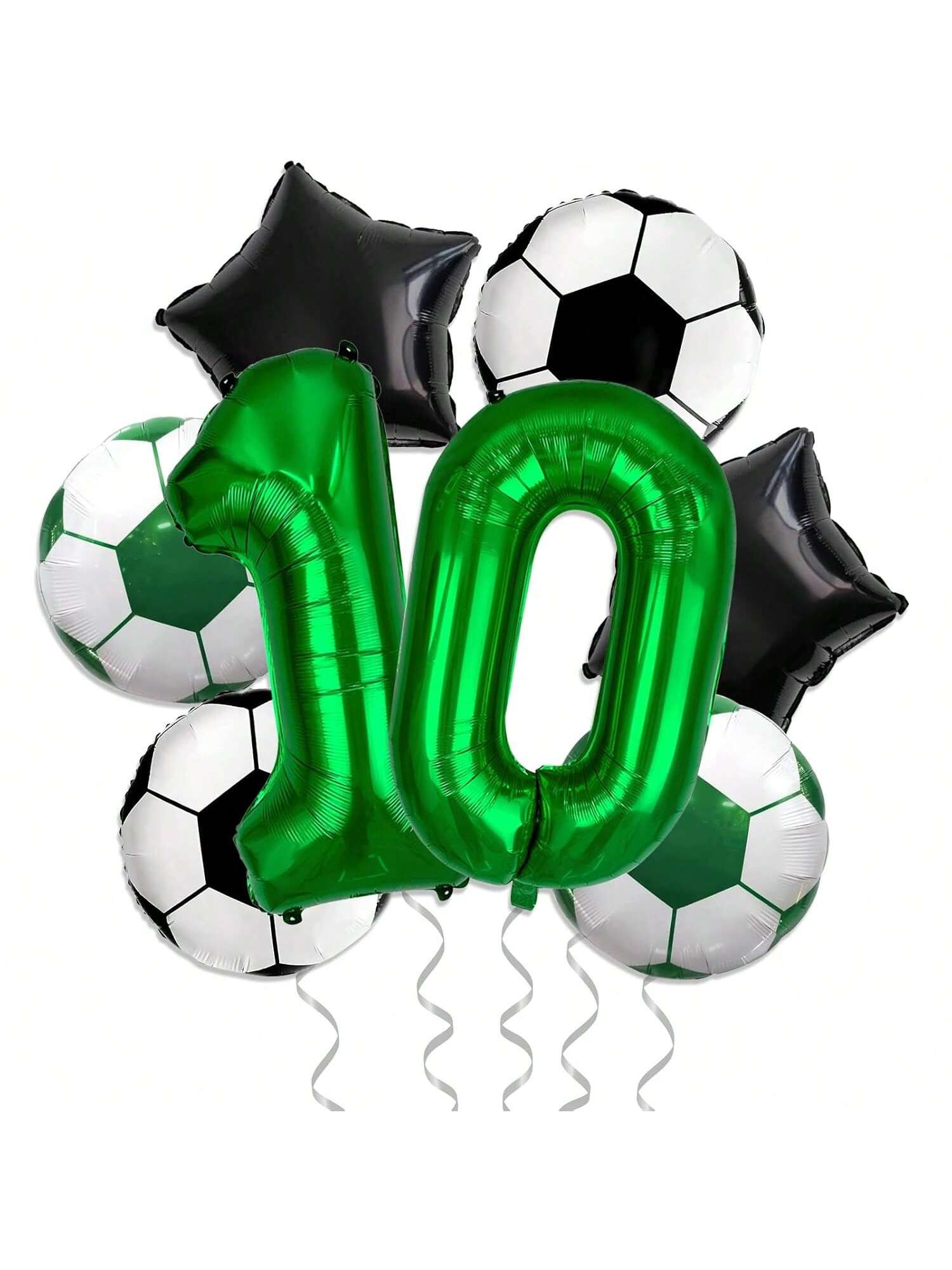 Soccer Party Decorations with Number 10 Foil Balloons for Birthday or Game Day
