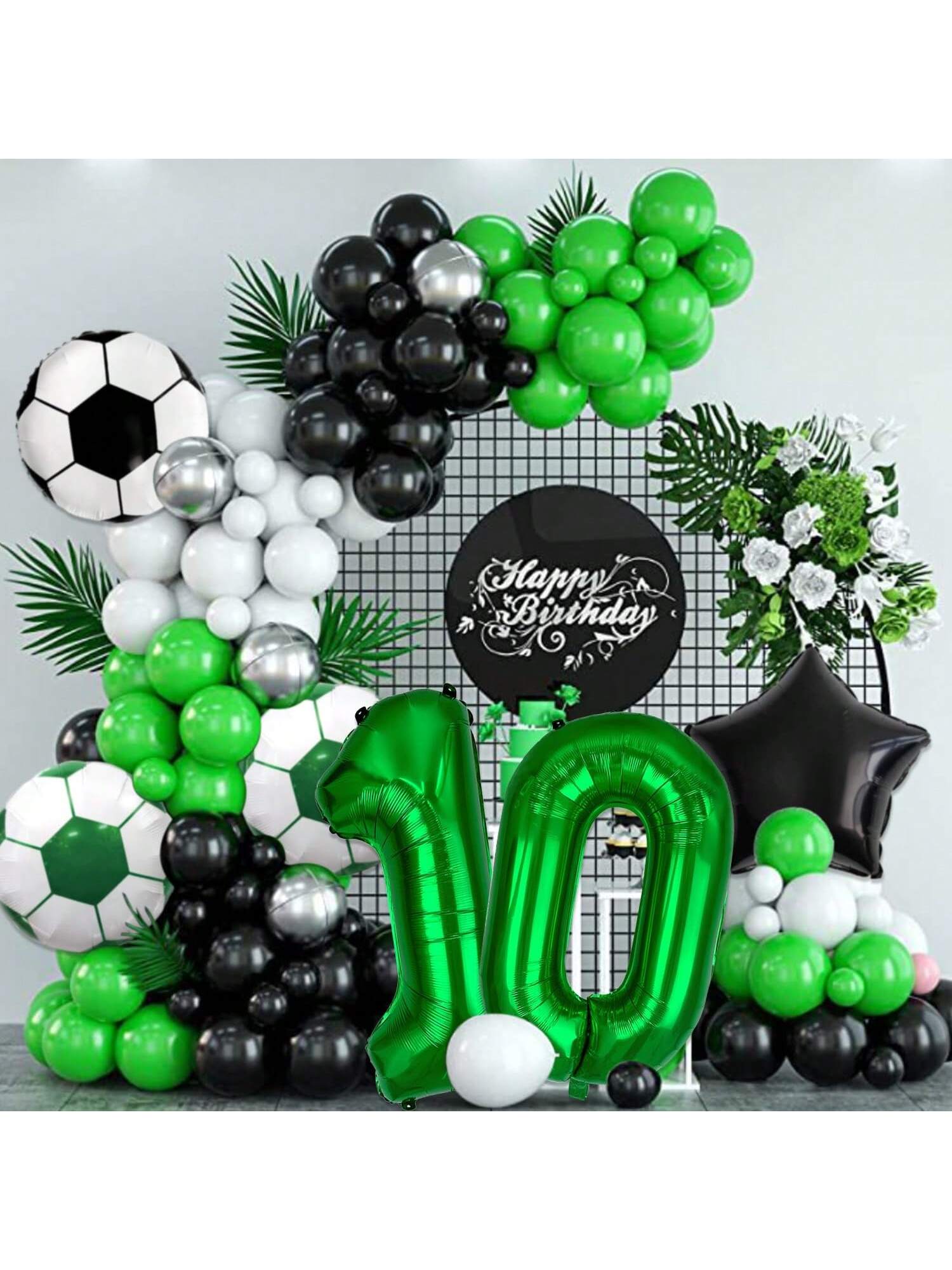 Soccer Party Decorations with Number 10 Foil Balloons for Birthday or Game Day