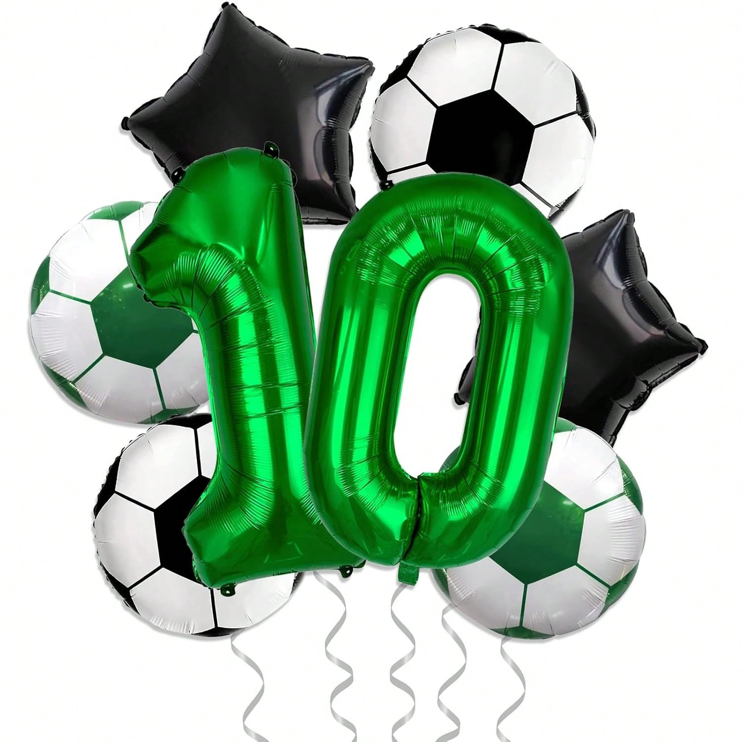 Soccer Party Decorations with Number 10 Foil Balloons for Birthday or Game Day