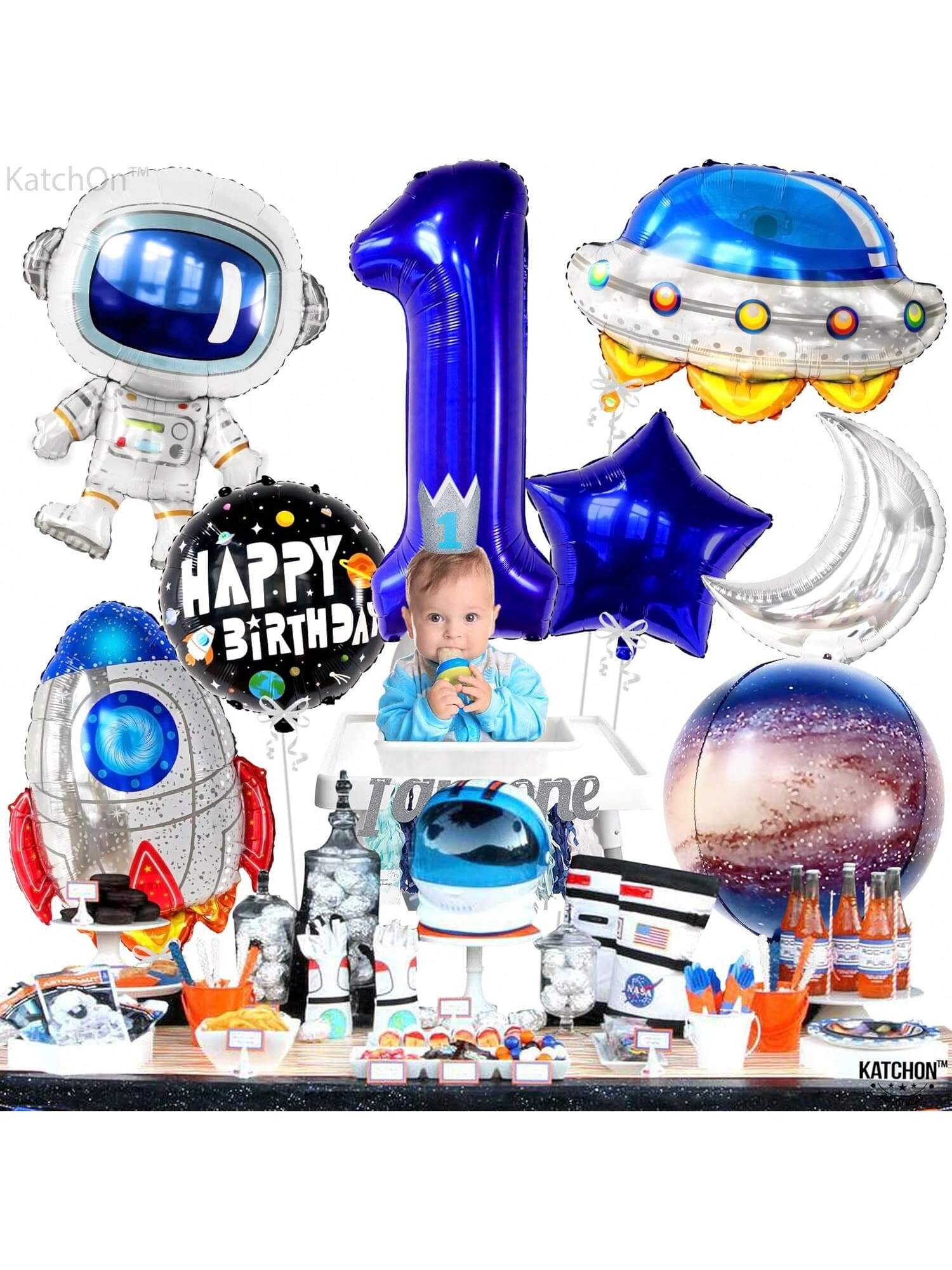 Space Balloons 8pcs Astronaut for 1st Birthday Trip Around the Sun Party