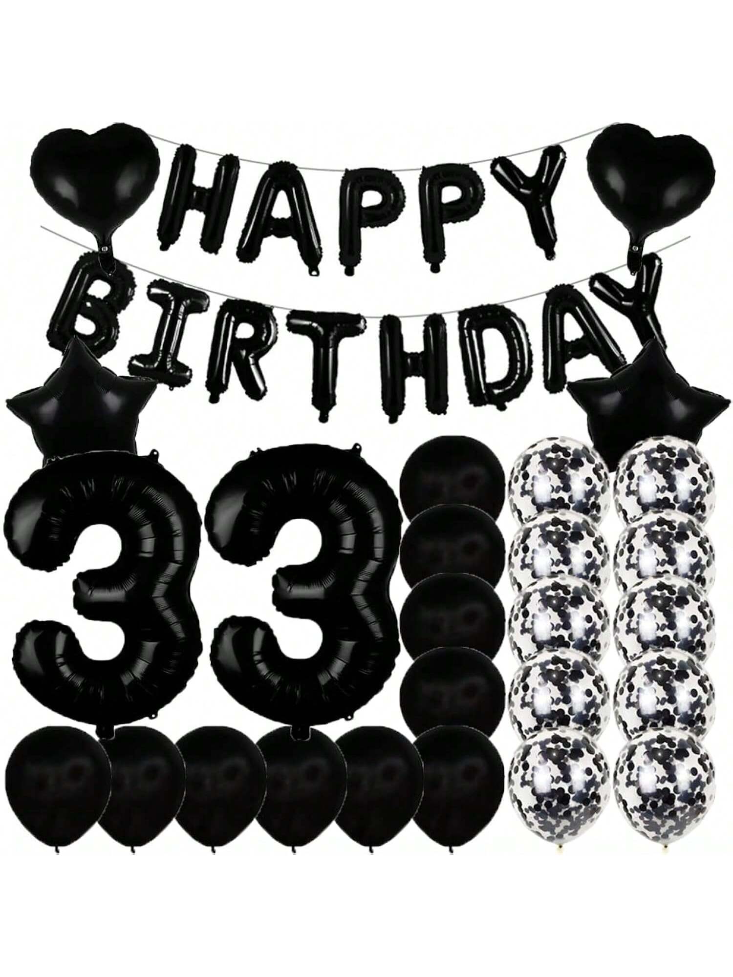 33rd Birthday Black Number Balloons Party Decor & Photo Props