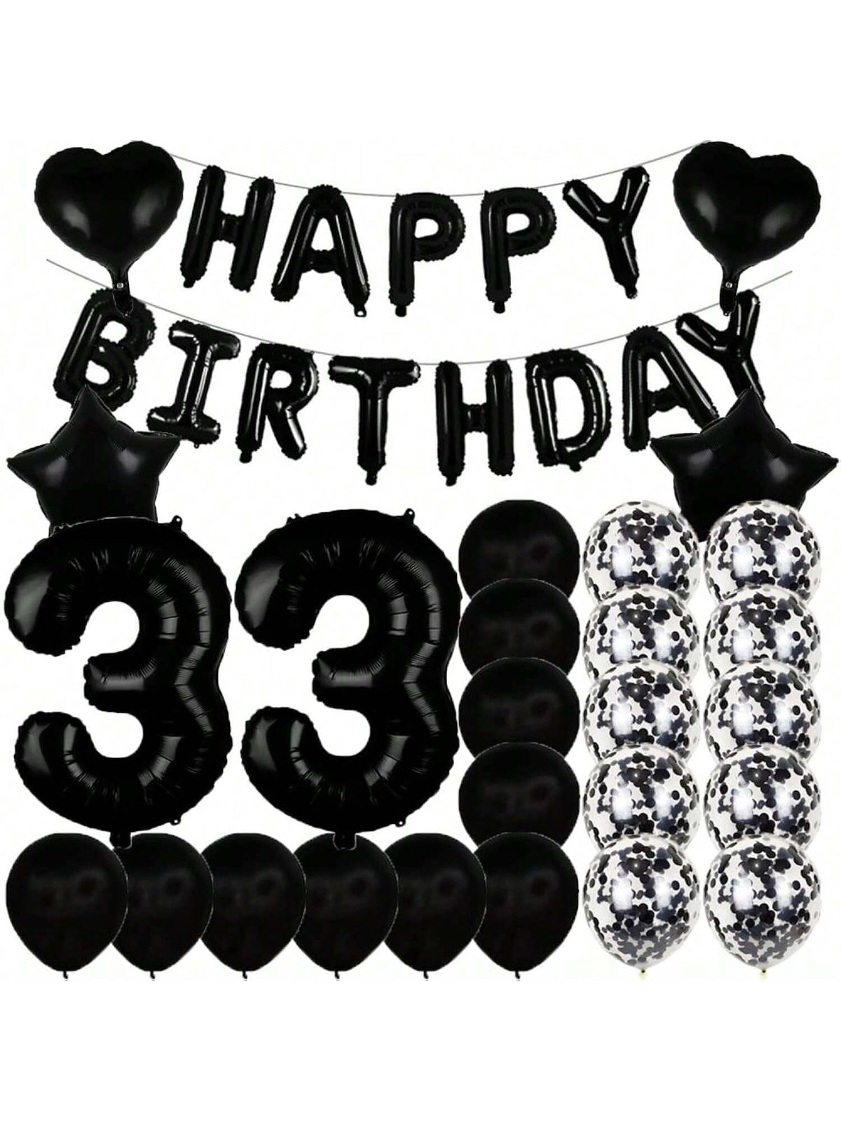 33rd Birthday Black Number Balloons Party Decor & Photo Props