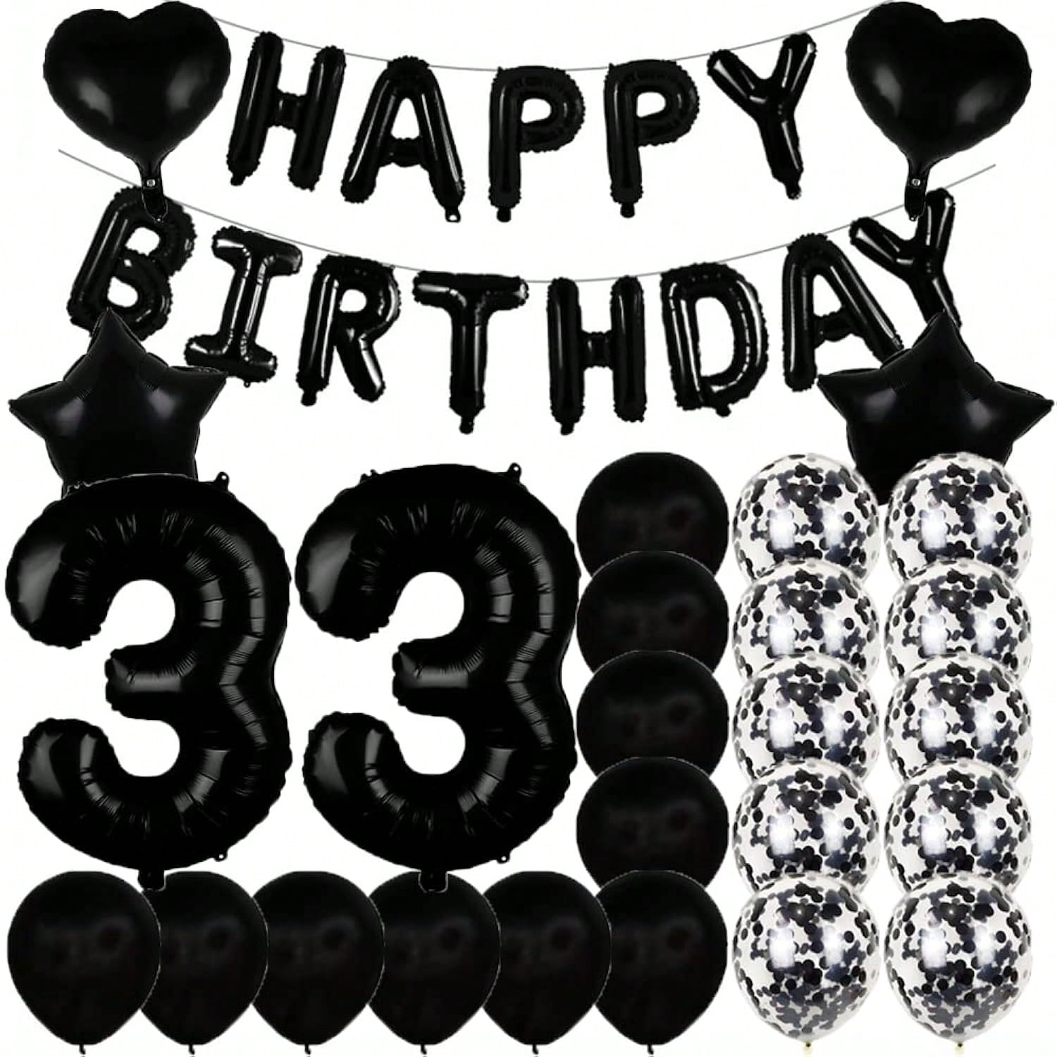 33rd Birthday Black Number Balloons Party Decor & Photo Props