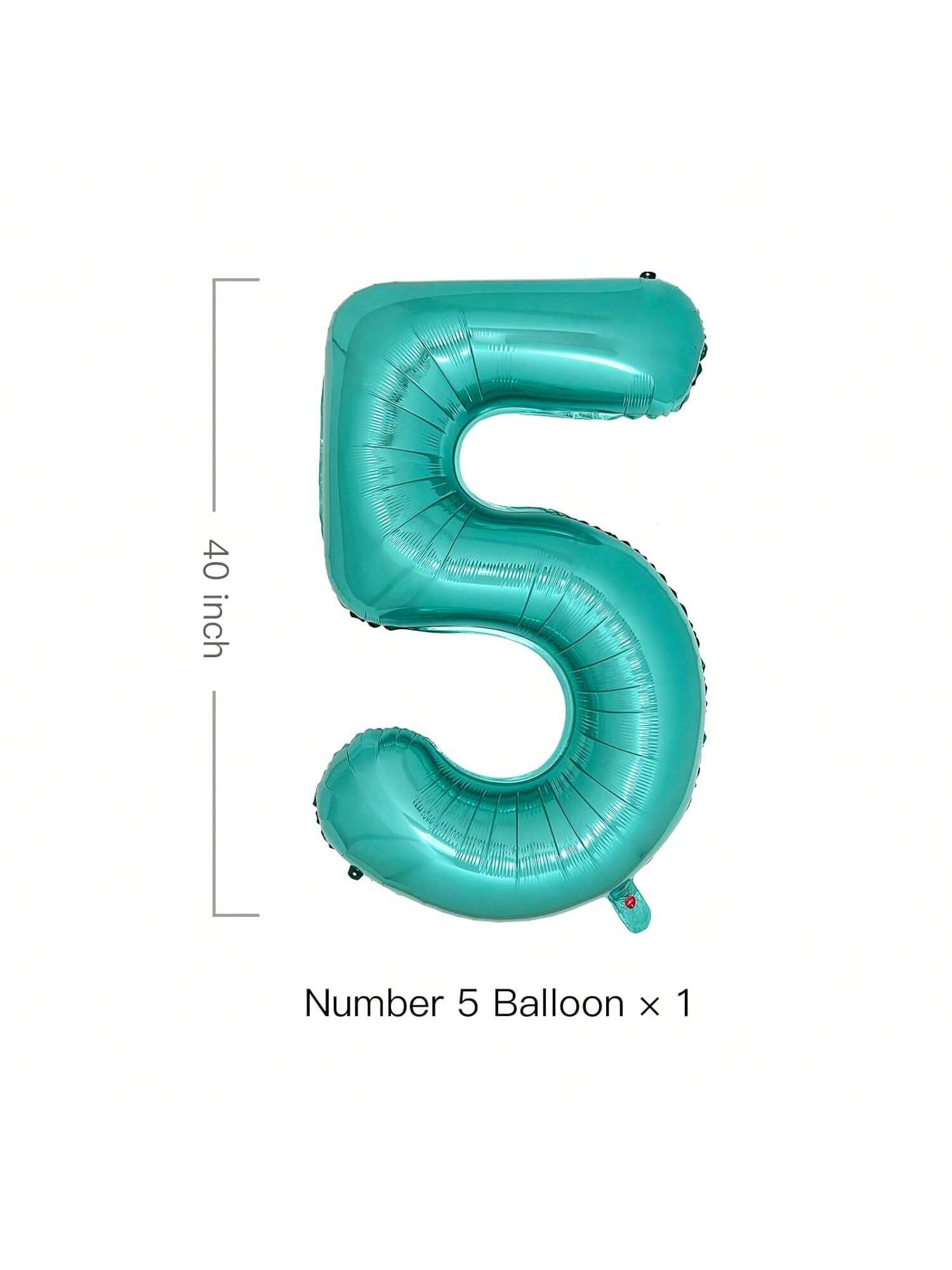40 Inch Teal Number 5 Foil Balloon for 5th Birthday and Party Decorations
