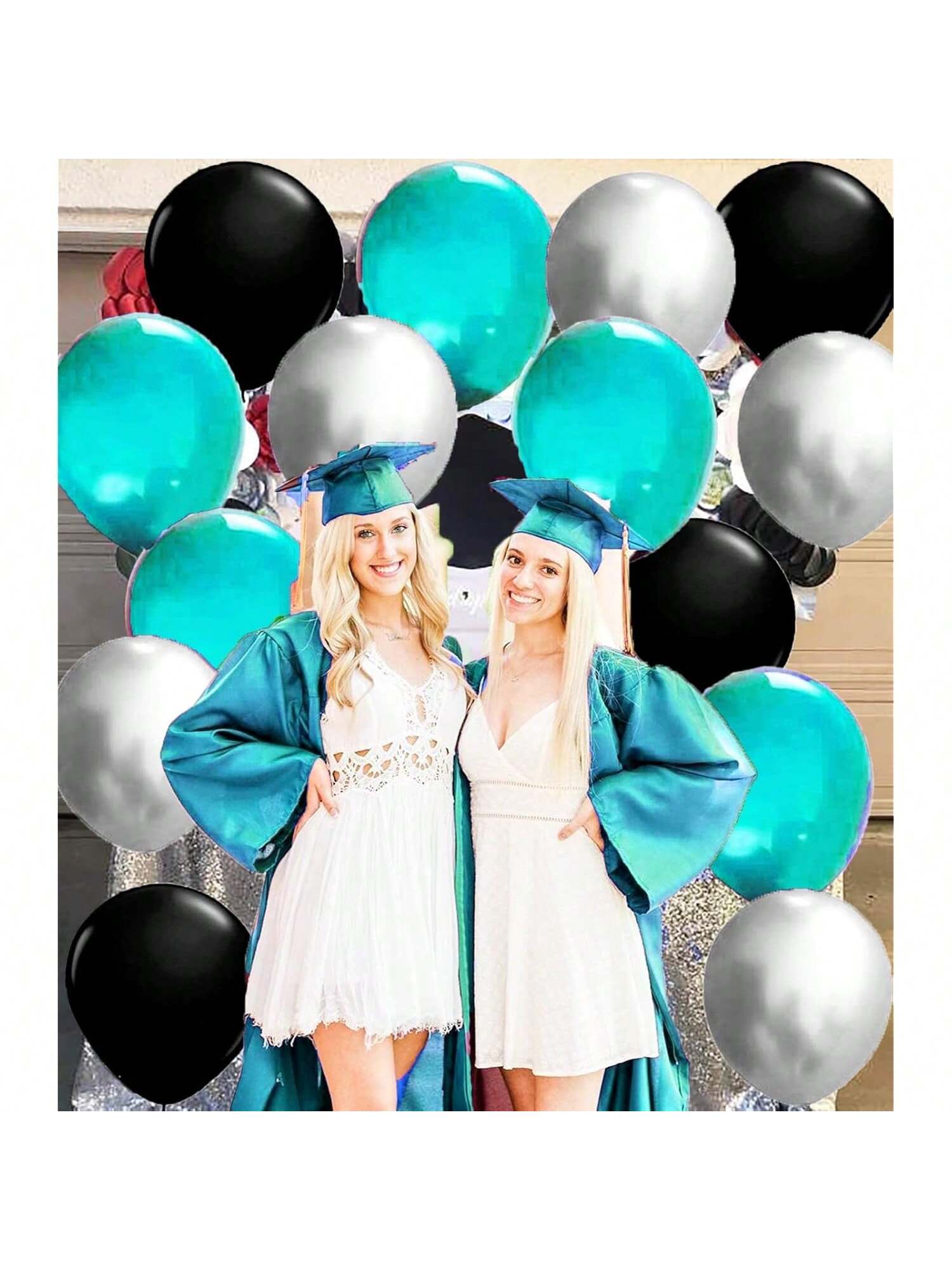 Turquoise Black Graduation Decorations 2025/Teal Turquoise Black Balloons 30Pcs Birthday Decorations For Women/Teal Bridal Shower -