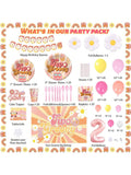 Two Groovy Boho 2nd Birthday Decor with Balloon Backdrop and Tableware