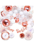 71pcs Rose Gold Birthday Party Decorations Balloons Banner Fringe Curtains