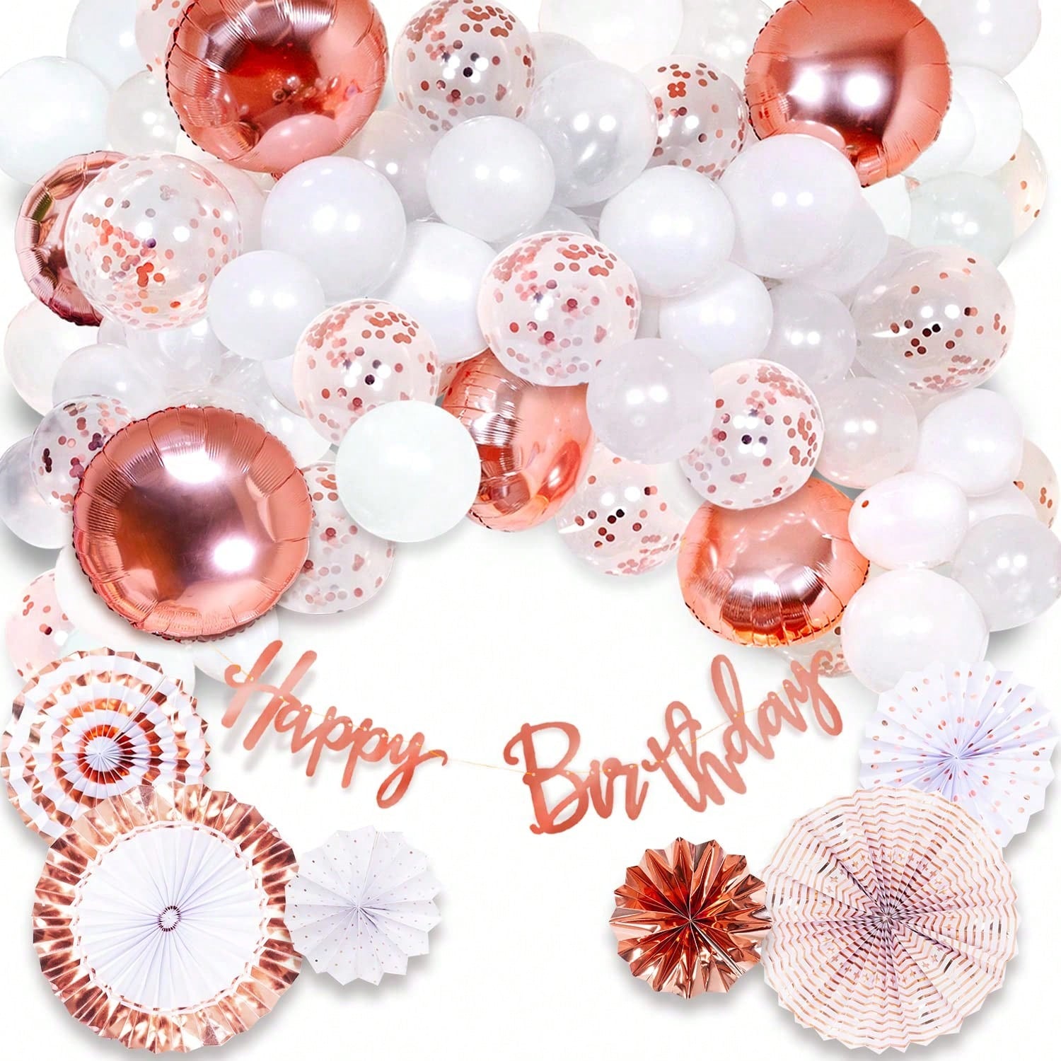 71pcs Rose Gold Birthday Party Decorations Balloons Banner Fringe Curtains
