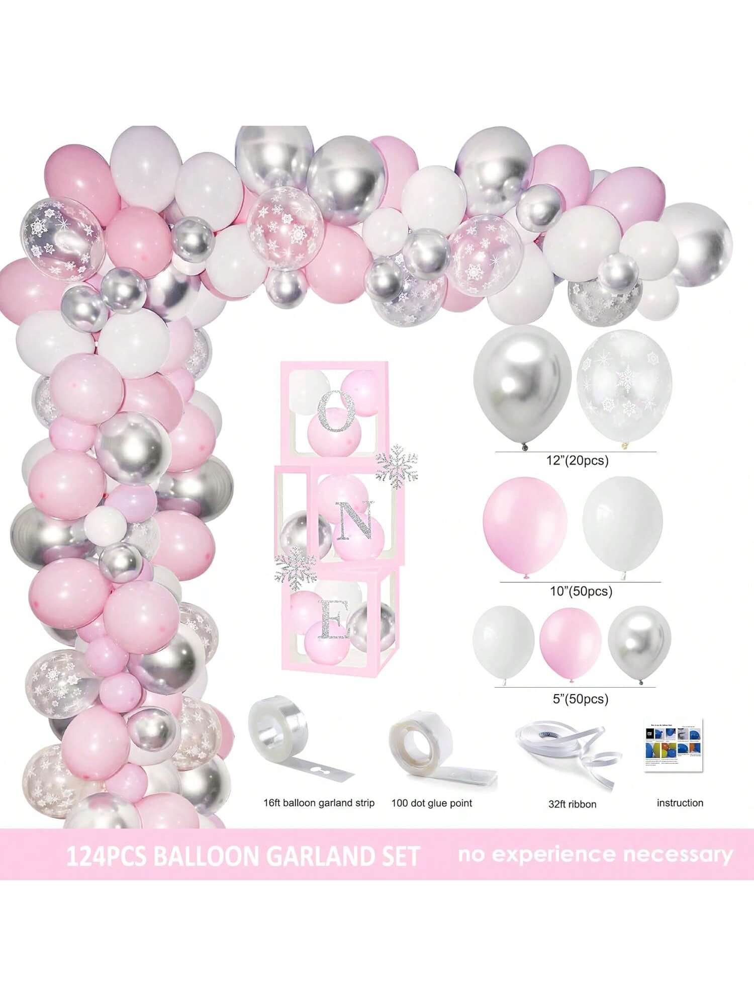 Winter Onederland 1st Birthday Decor with Balloon Garland and Banner