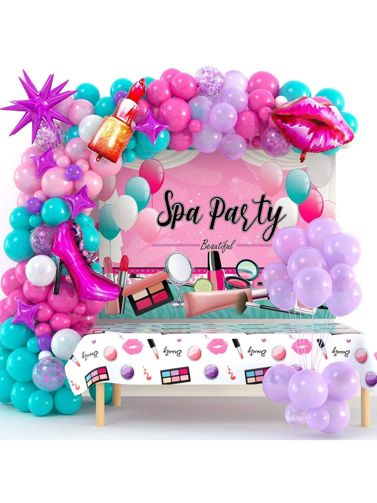 127PCS Spa Party Supplies Makeup Birthday Balloons Garland & Foil Decor