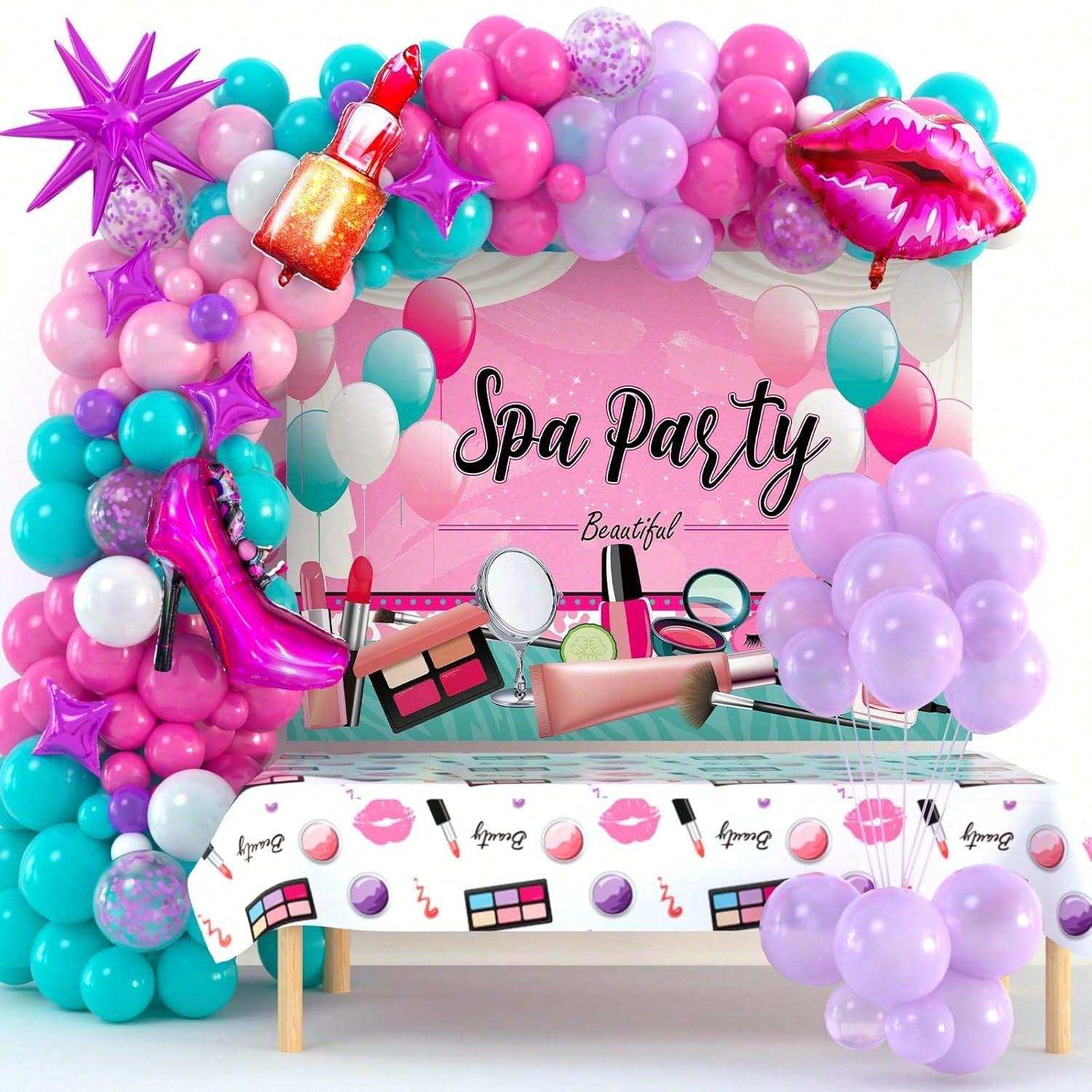 127PCS Spa Party Supplies Makeup Birthday Balloons Garland & Foil Decor
