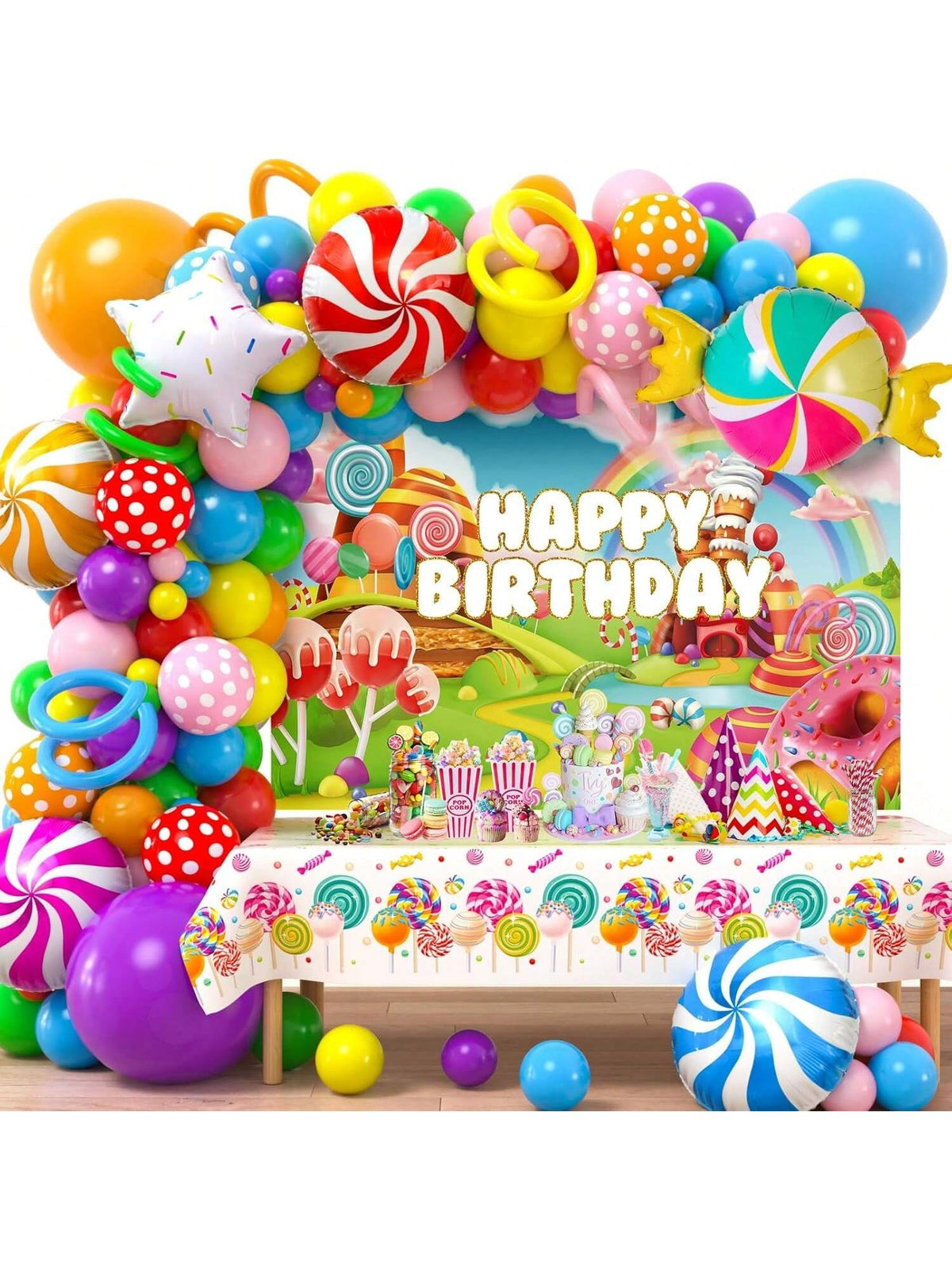 134pcs Candyland Party Decorations Balloon Arch Backdrop Table Decor