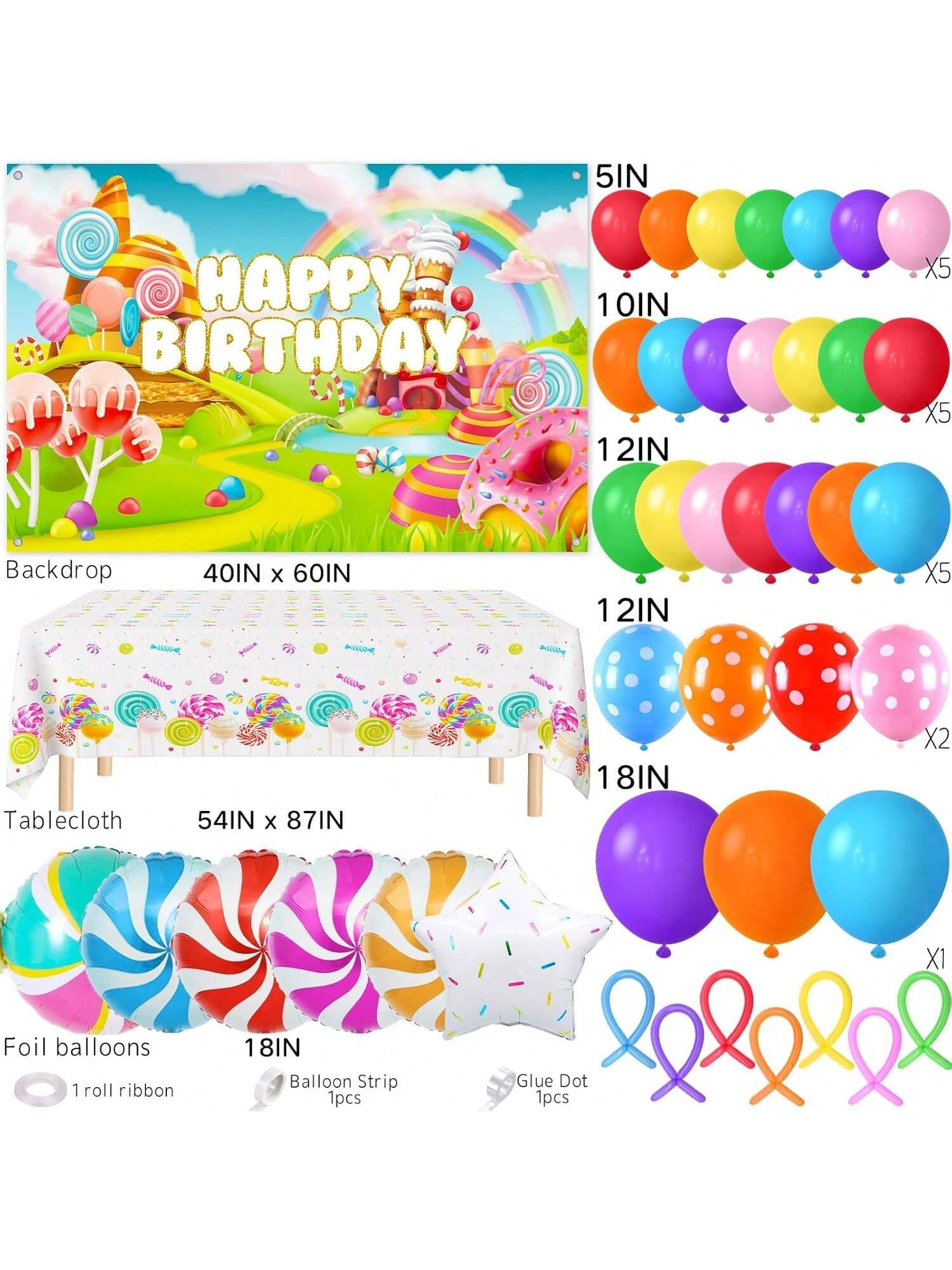 134pcs Candyland Party Decorations Balloon Arch Backdrop Table Decor