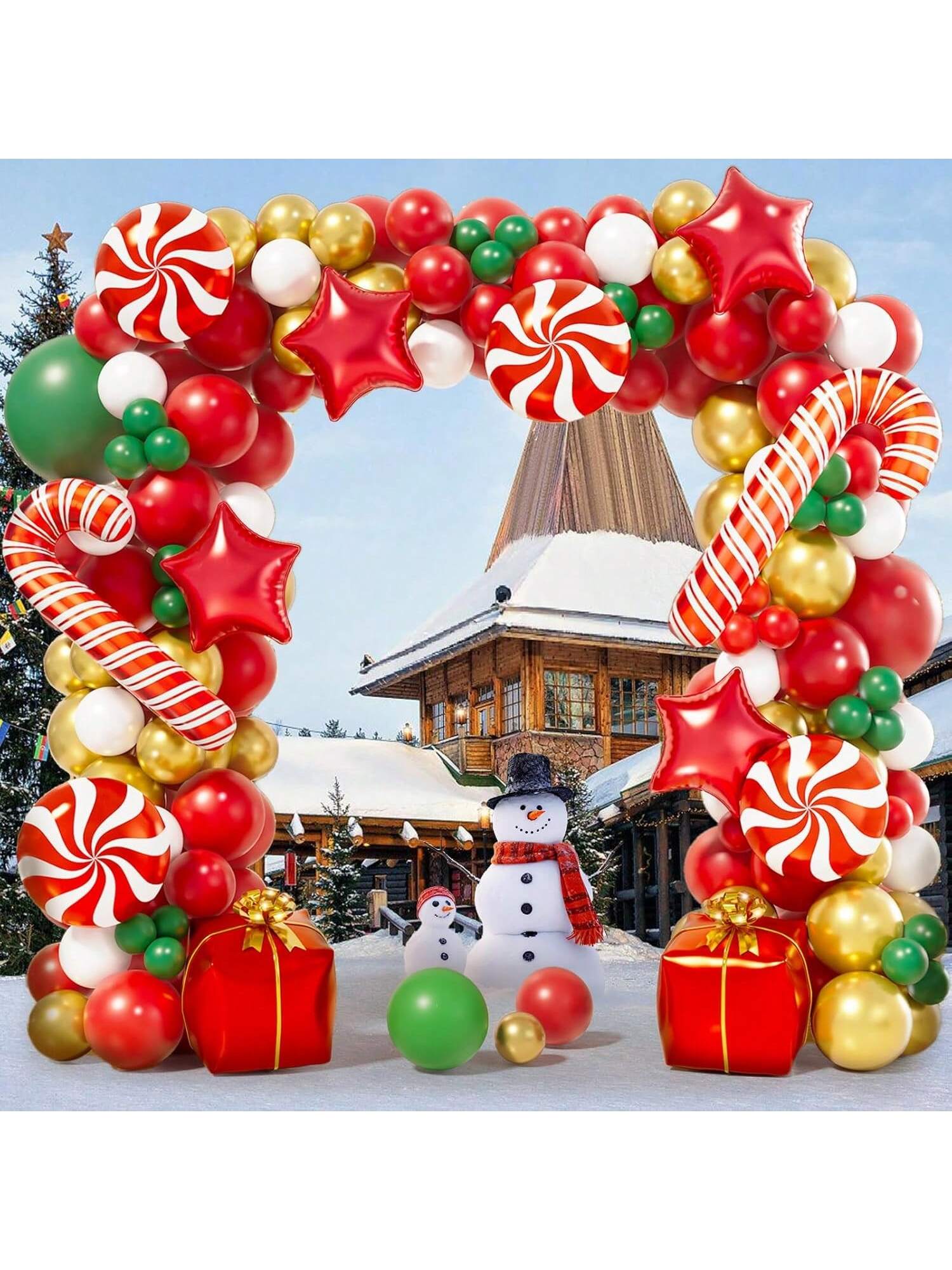 151PCS Christmas Balloon Garland Kit with Red, White, Gold & Green Balloons