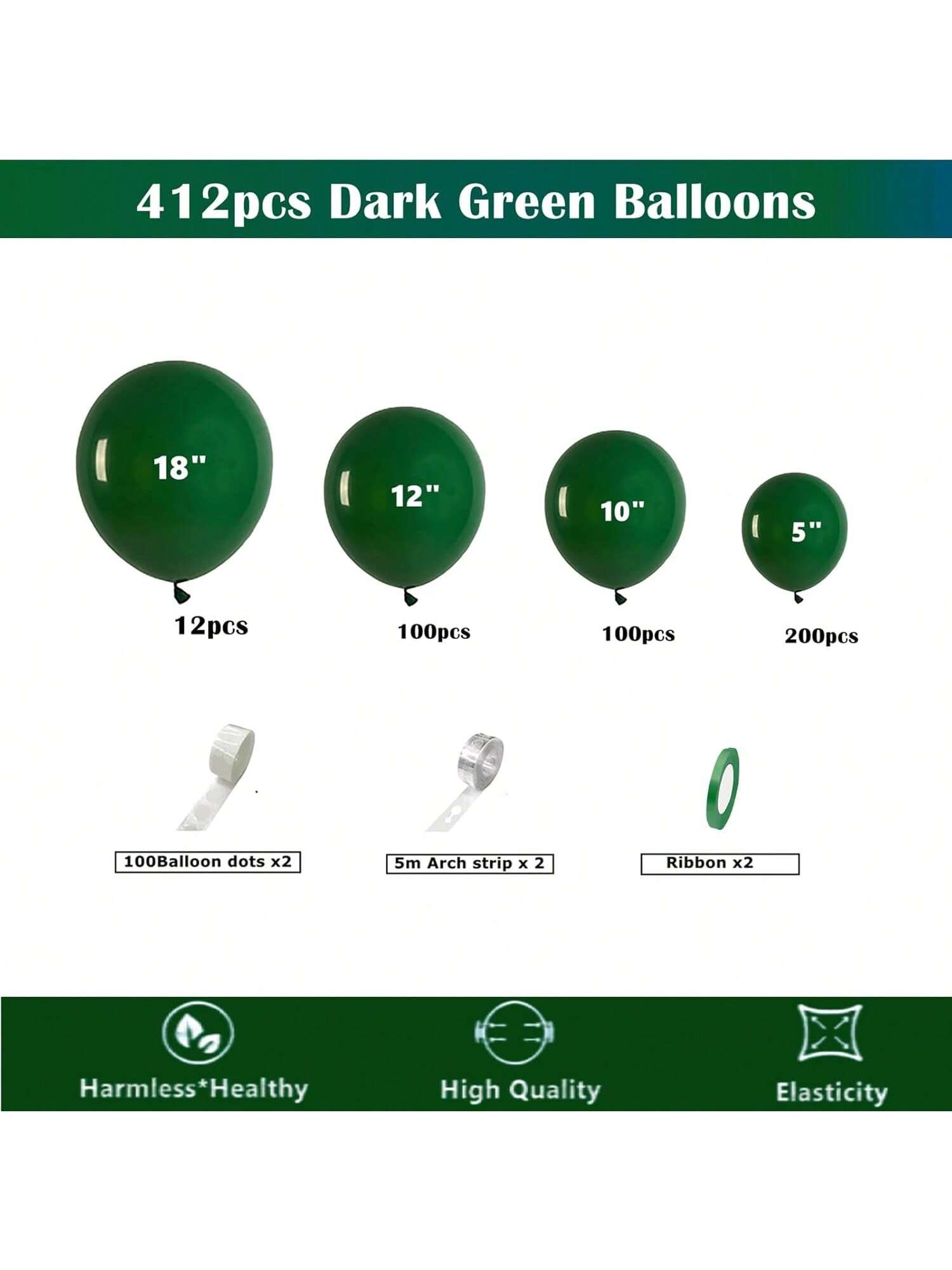 412PCS Dark Green Balloon Garland Arch Kit Matte Latex Party Decor