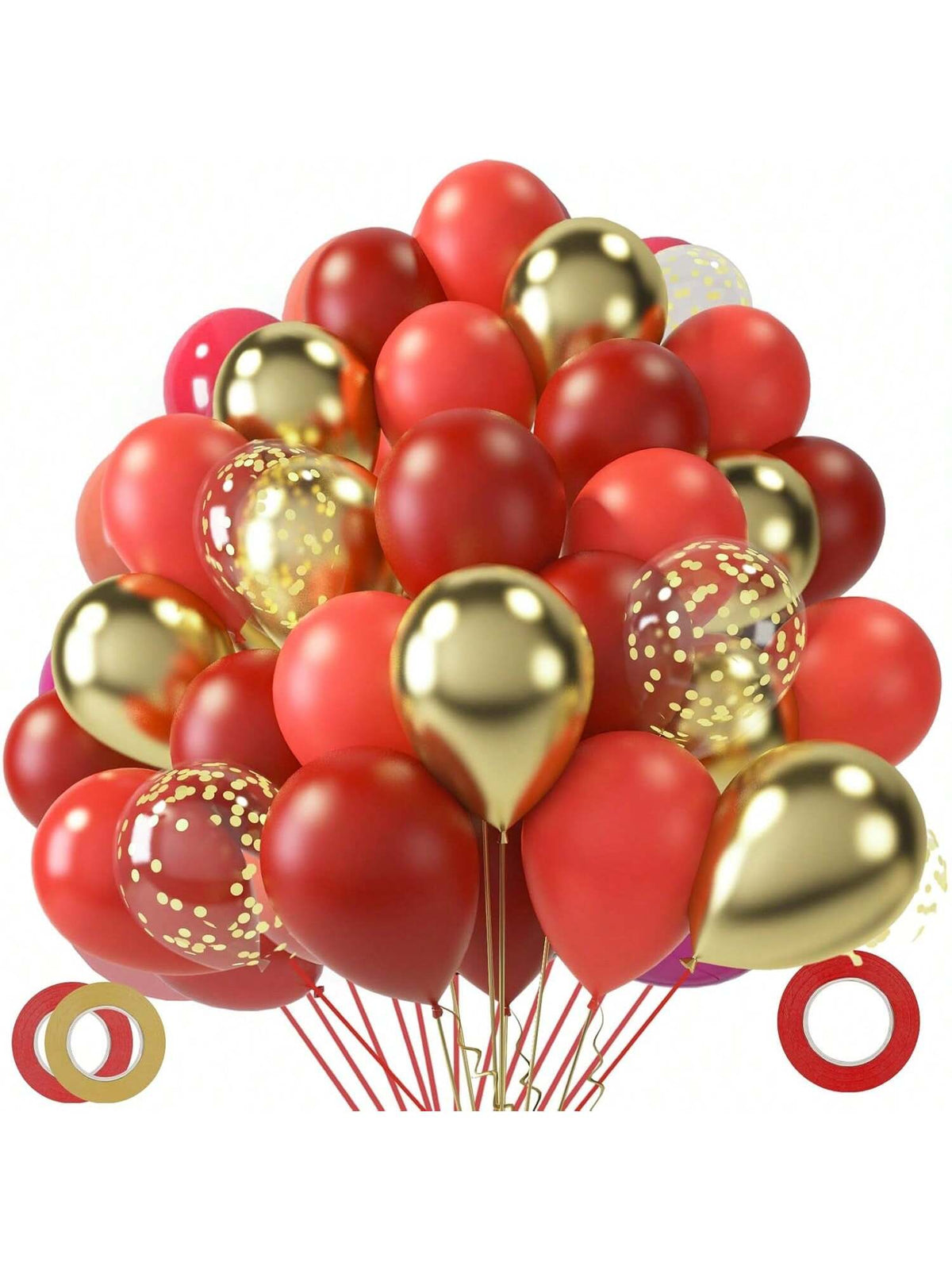 60 Red Balloons 12 Inch with Gold Confetti for Birthday Wedding Party Decor