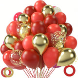60 Red Balloons 12 Inch with Gold Confetti for Birthday Wedding Party Decor