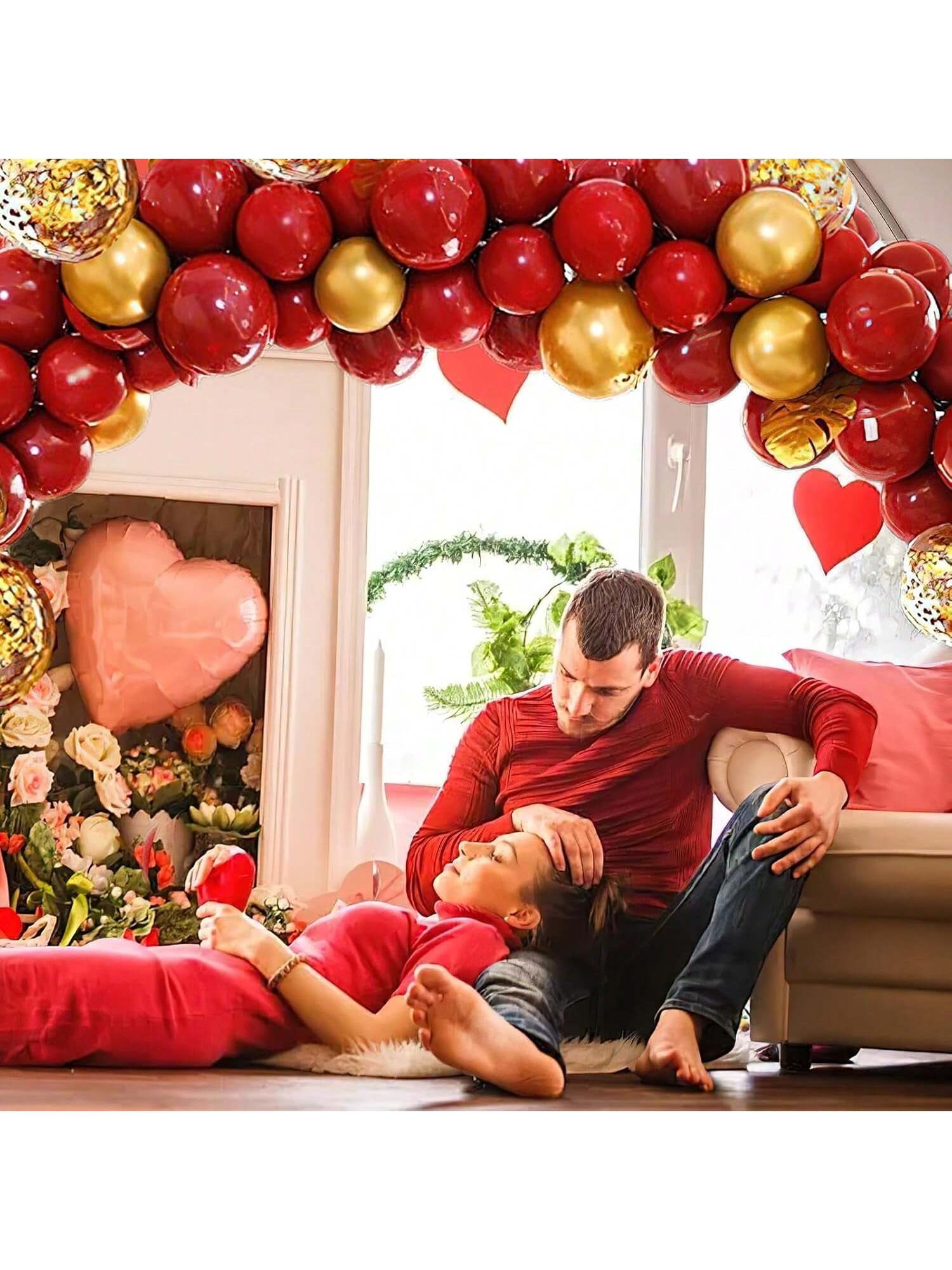 60 Red Balloons 12 Inch with Gold Confetti for Birthday Wedding Party Decor