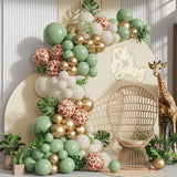 Jungle Balloon Garland Arch Kit 135pcs Sage Green White Giraffe Print for Party