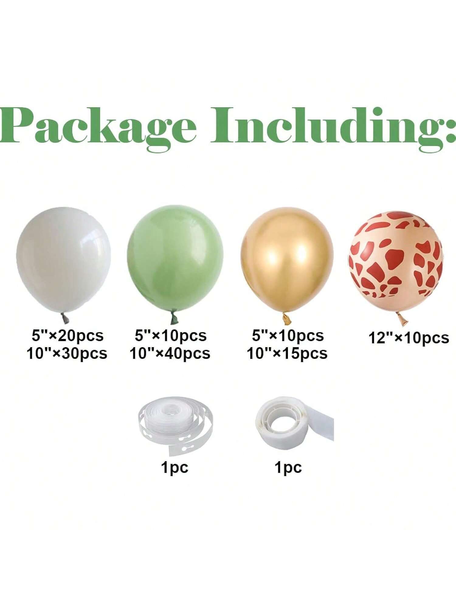 Jungle Balloon Garland Arch Kit 135pcs Sage Green White Giraffe Print for Party