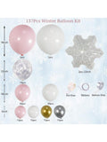 Pink White Winter Wonderland Balloon Arch 137 pcs Snowflake Balloons Decor
