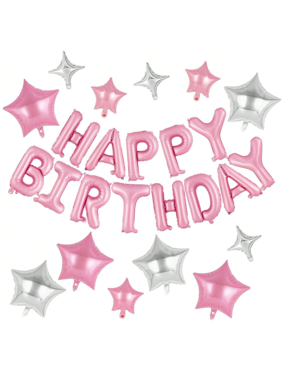 Pink Happy Birthday Banner 16 Inch with 12 Pc Star Foil Balloons for Party