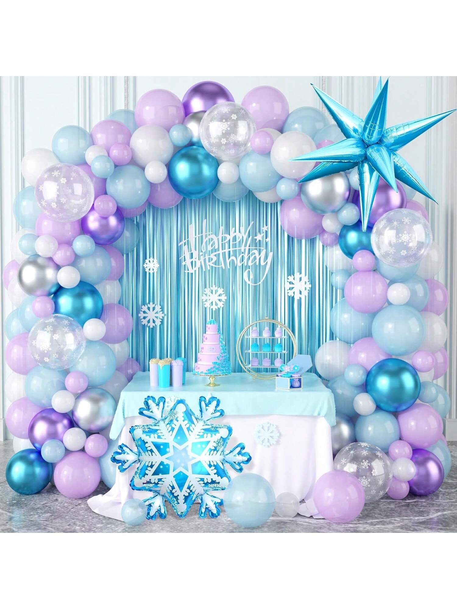 Snow Balloon Garland Kit with Snowflake and Pearl Balloons for Winter Parties