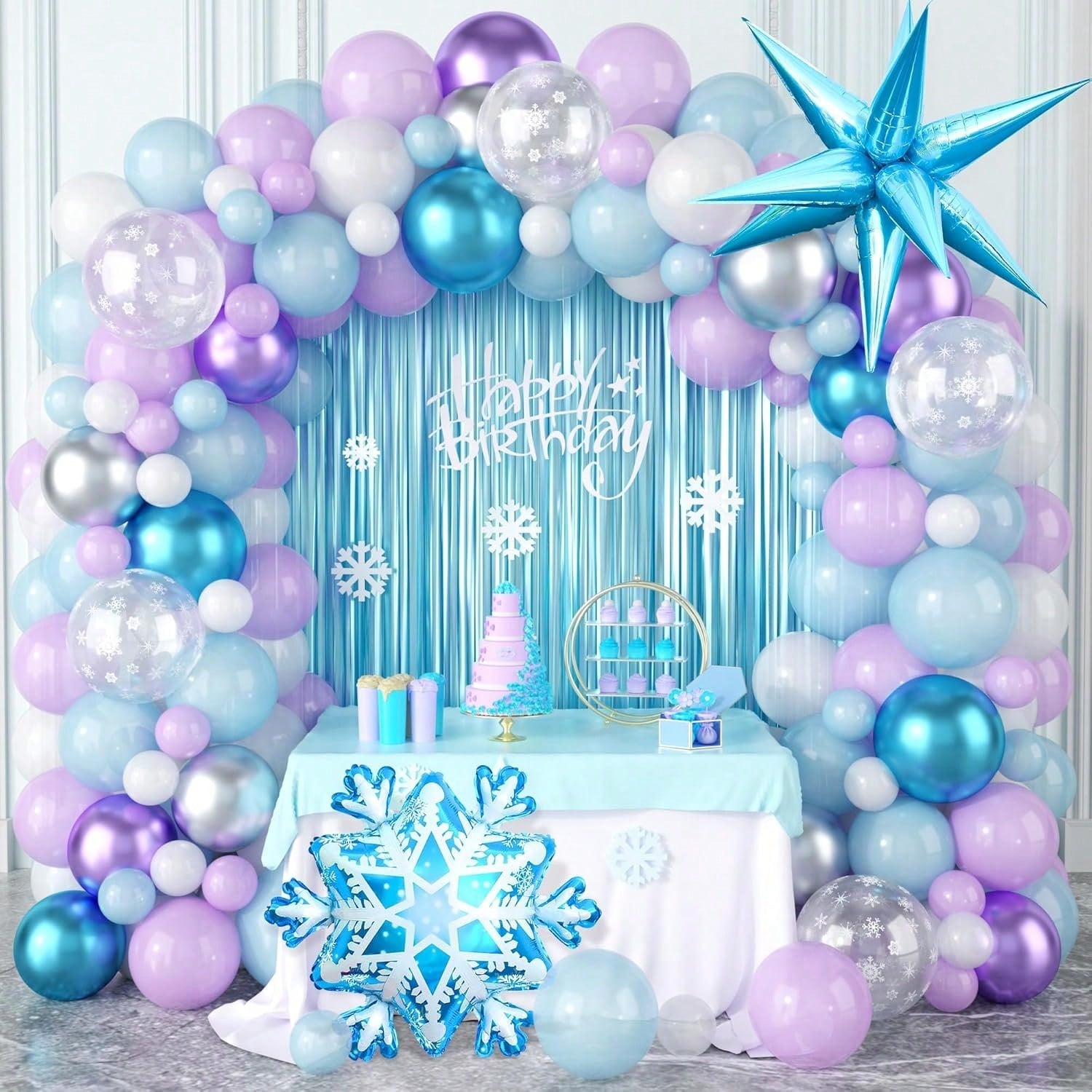 Snow Balloon Garland Kit with Snowflake and Pearl Balloons for Winter Parties