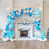 Winter Blue Silver Snowflake Balloon Garland 115 pcs with Stars