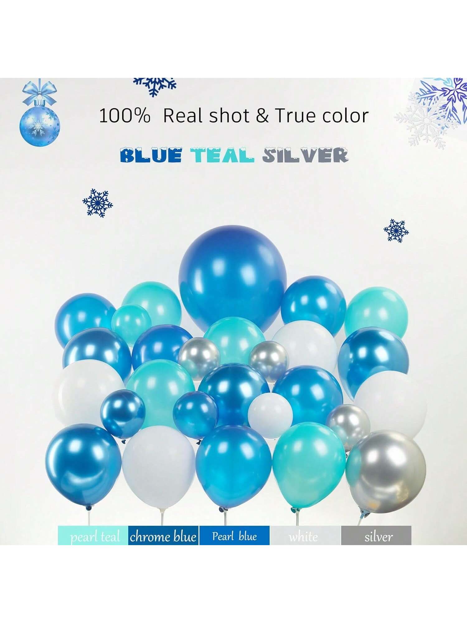 Winter Blue Silver Snowflake Balloon Garland 115 pcs with Stars