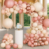 144PCS Retro Pink Rose Gold White Confetti Balloons Bridal Party Decor