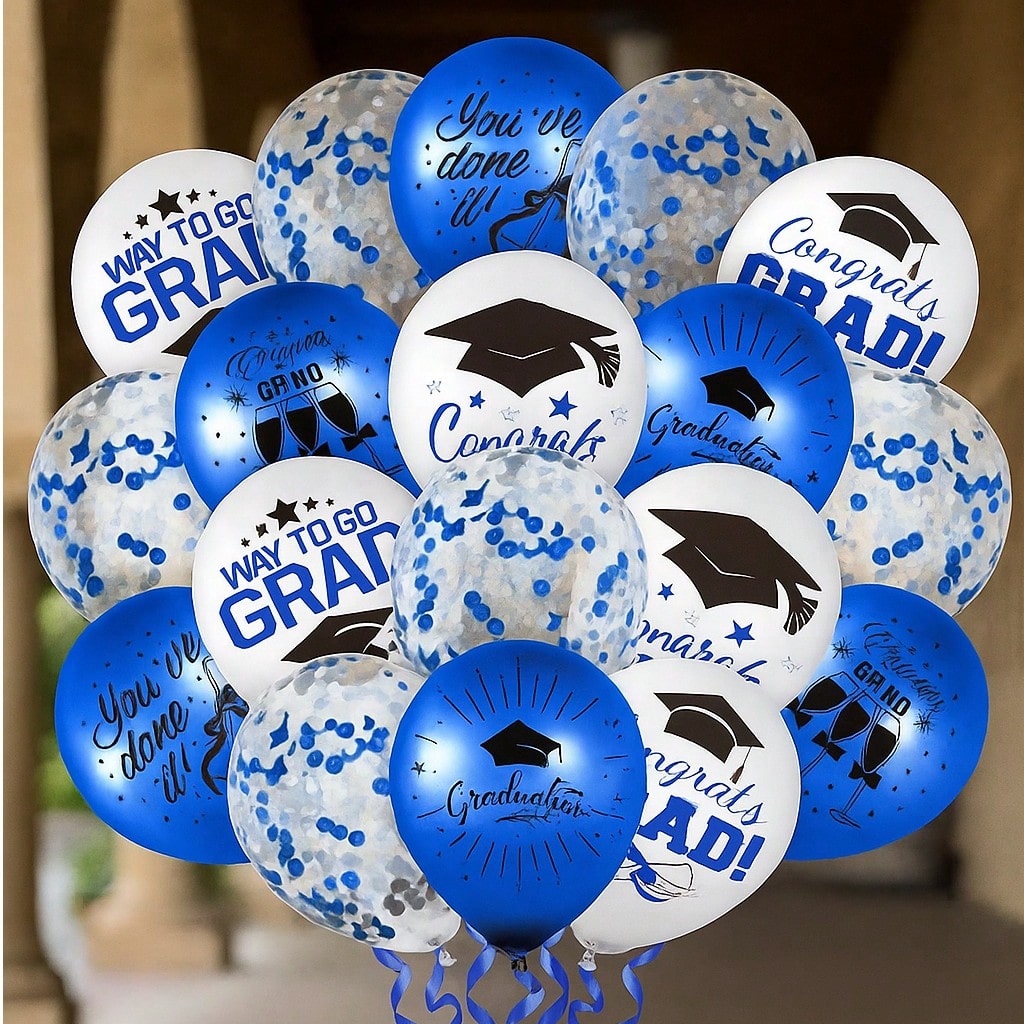 60pcs Graduation Balloon Set with Confetti, Grad Caps & Ribbons for Party Decor