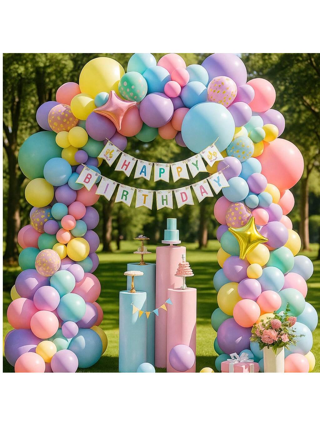 146-Piece Rainbow Unicorn Balloon Kit Pastel and Confetti for Birthday Party Decor